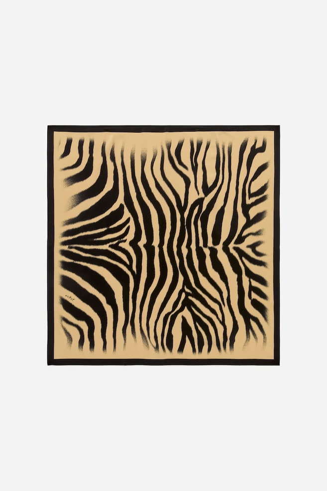 Printed Silk Scarf - Beige/Black/Blue/Striped - 1