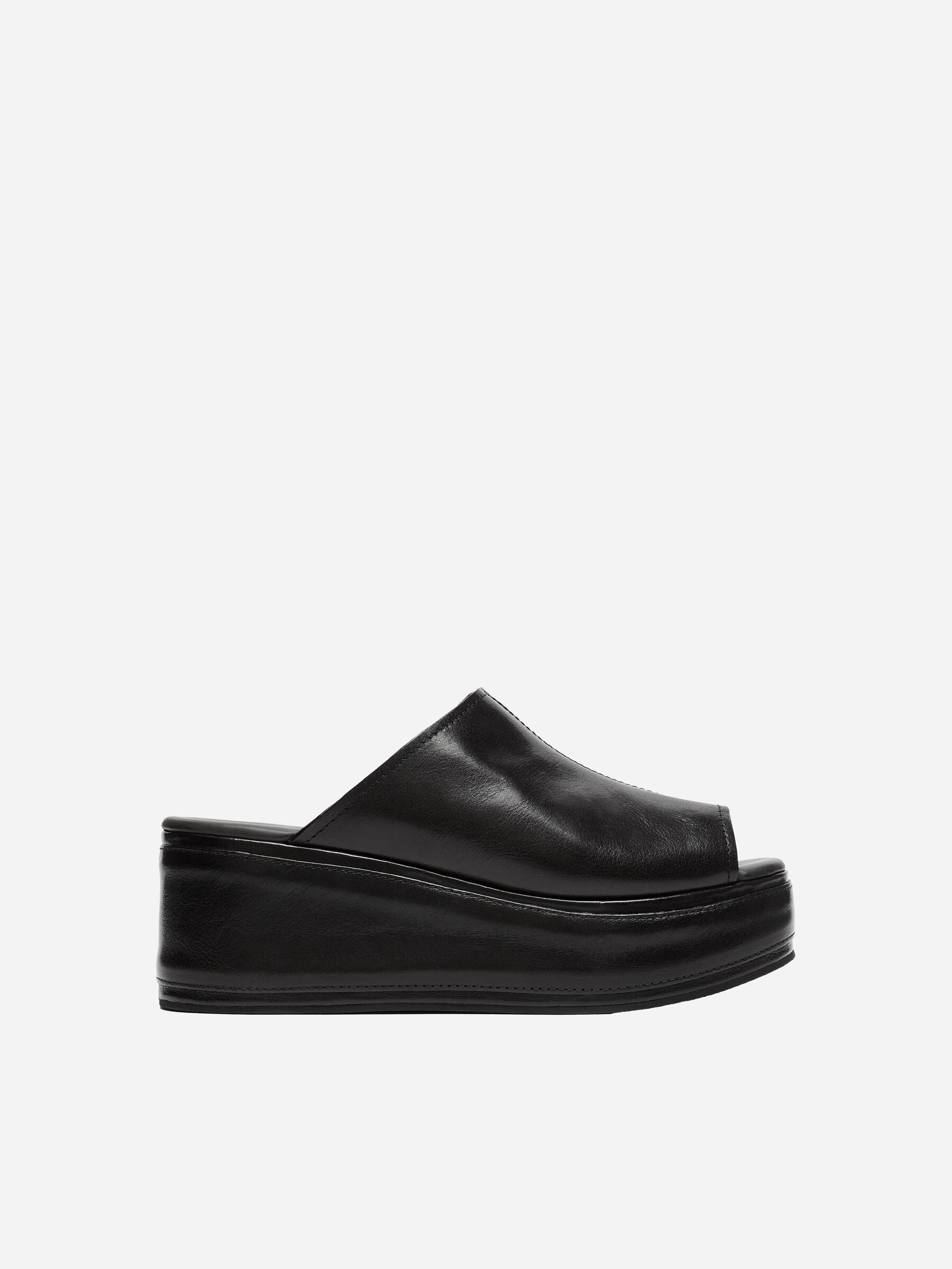 Leather Flatform Sandals-#3F3838-19222