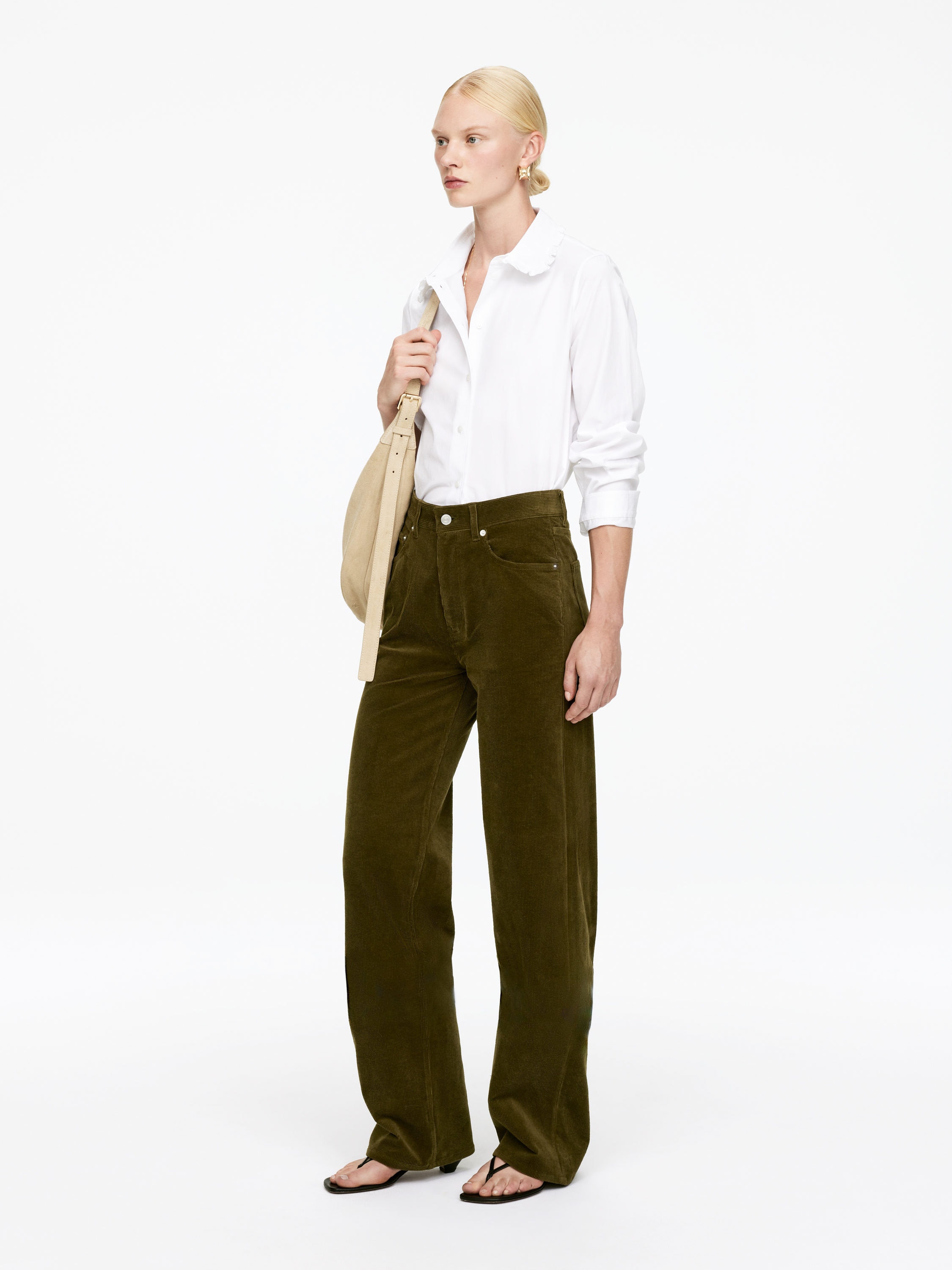 CORAL Corduroy Wide Jeans - Dark Khaki Green - Relaxed fit - Women - StillMedia/Lookbook - 6