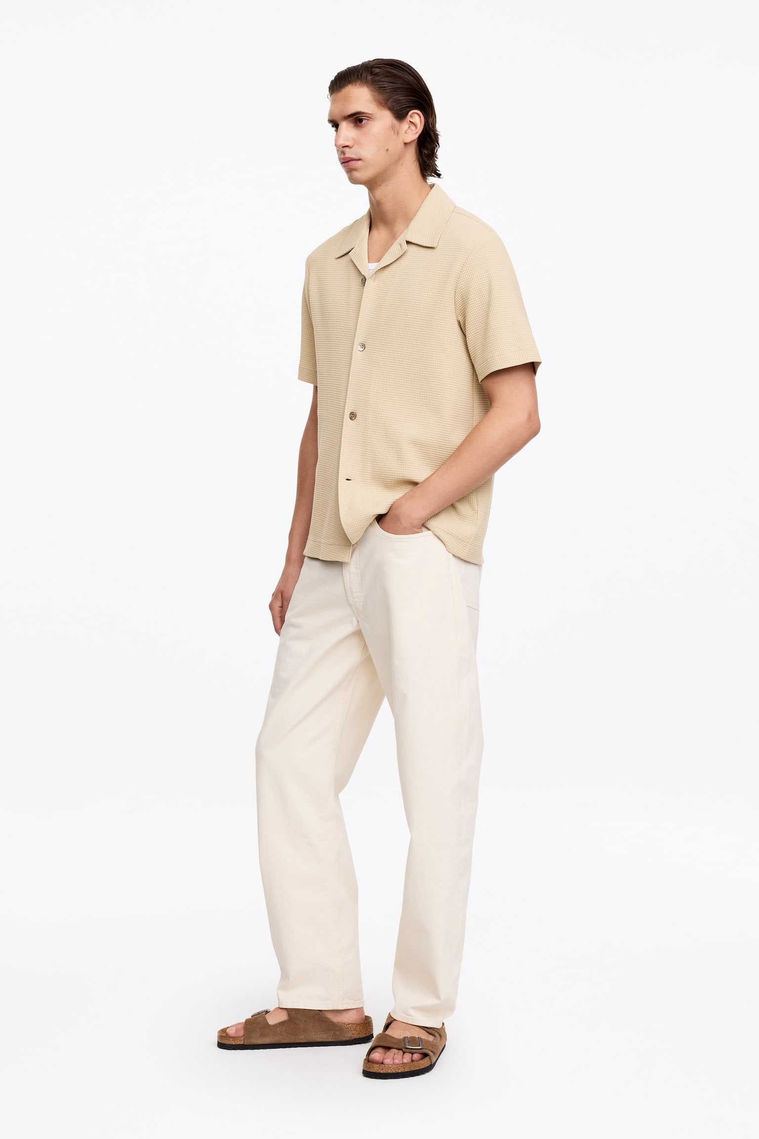 Chemise en jersey gaufré-Beige - 3