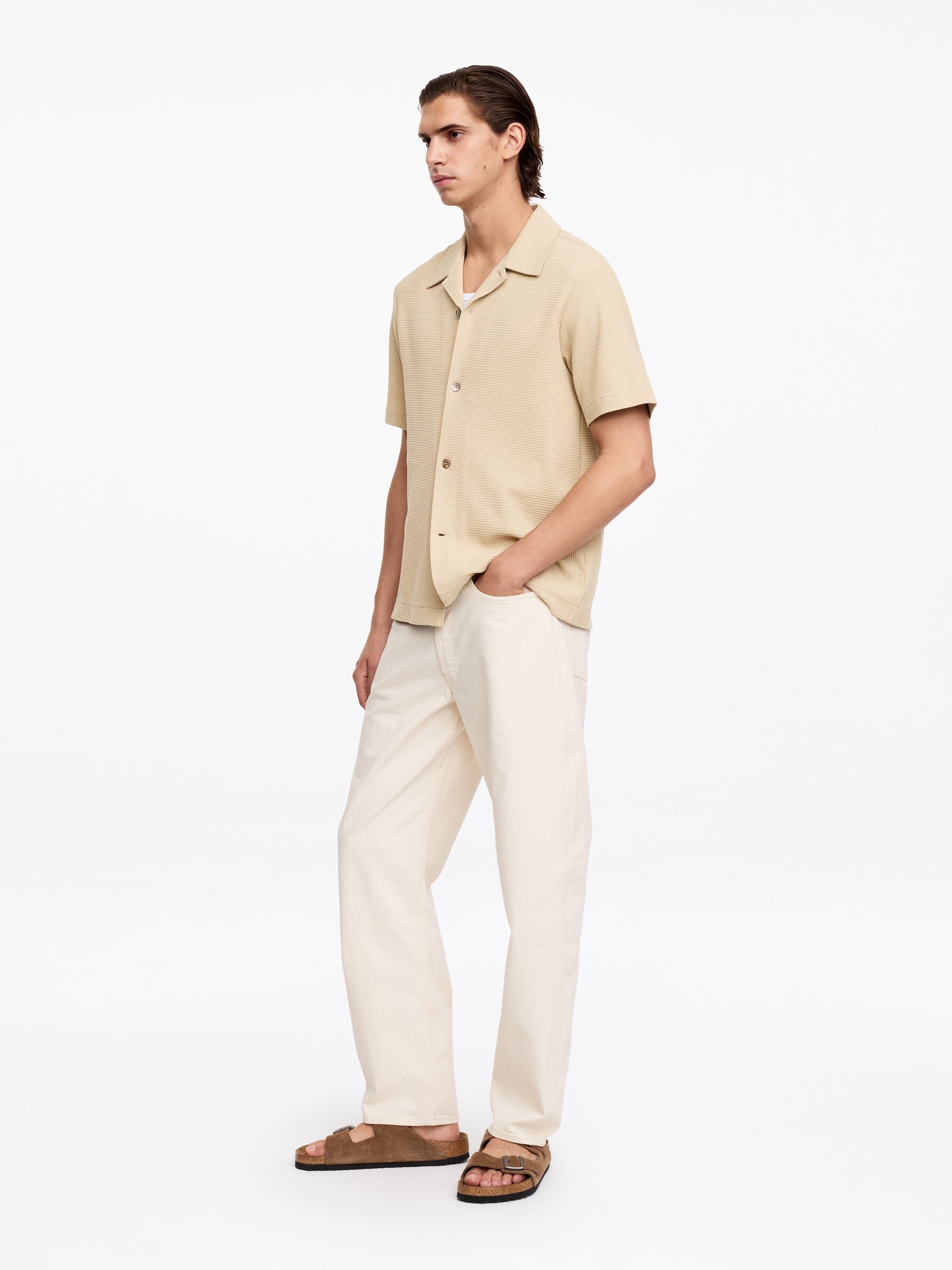 Waffle Jersey Shirt - Beige - Regular fit - Men - StillMedia/Lookbook - 4