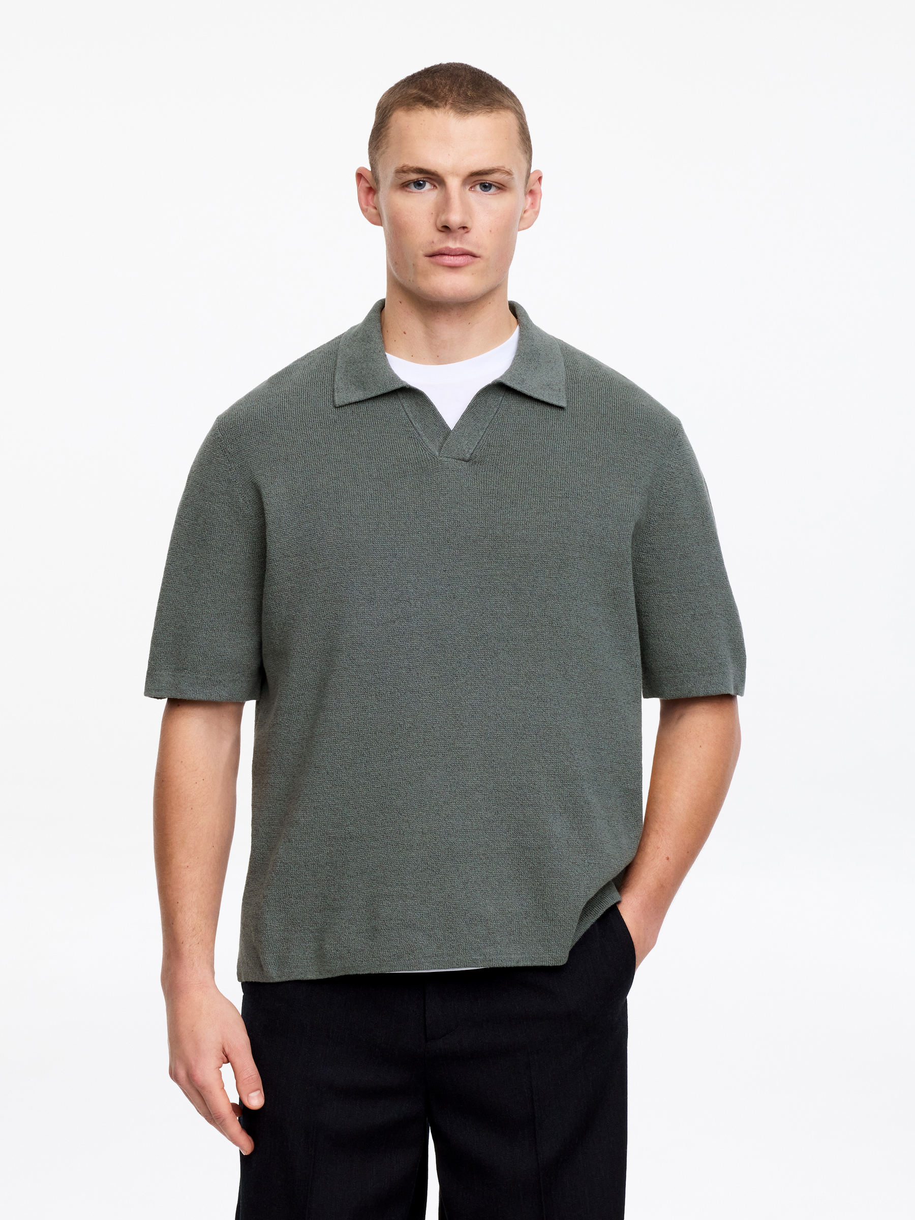 Cotton Linen Polo Shirt-#525457-18677