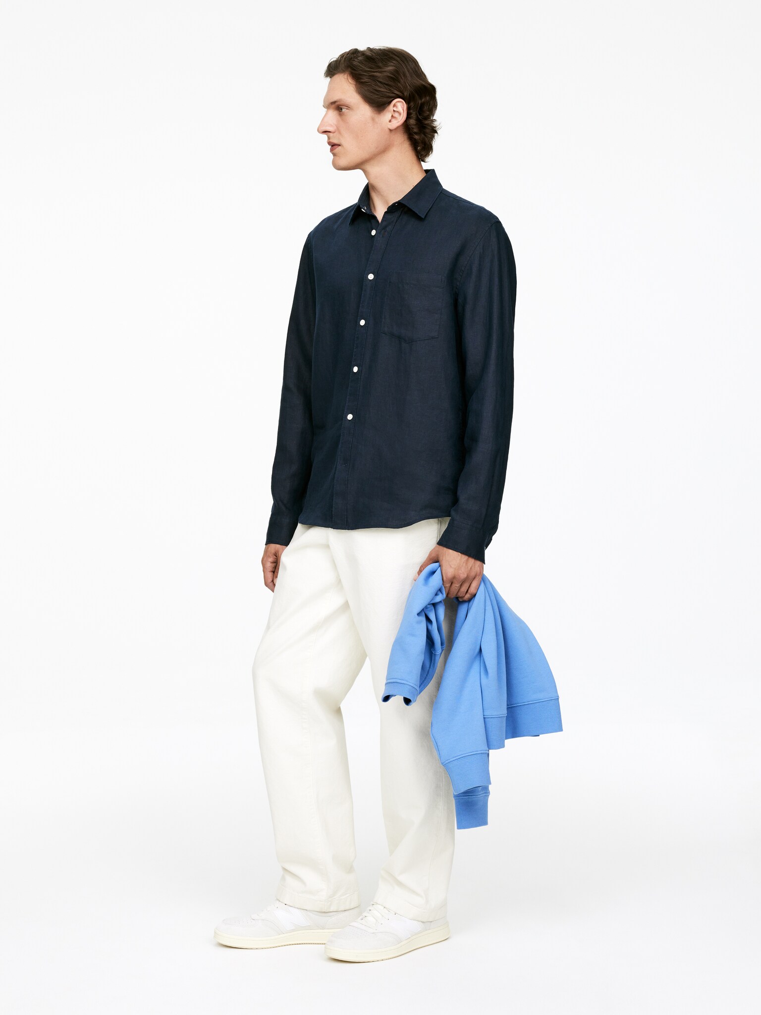 Chemise en lin de coupe classique - Bleu foncé/Beige/Bleu/Blanc/Vert foncé/Vert poudré/Blanc cassé/Marron - 5