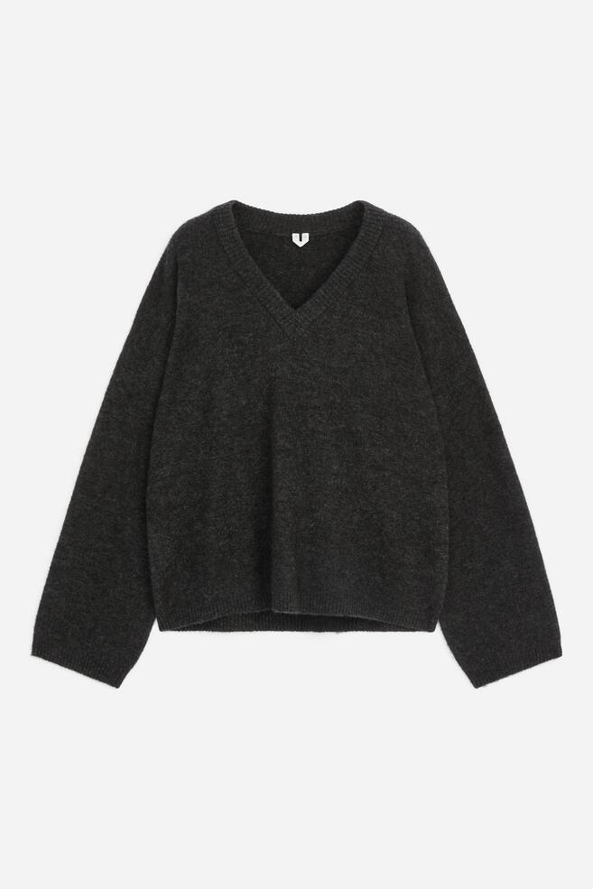 Jersey de pico en mezcla de lana y alpaca - Gris oscuro - 1