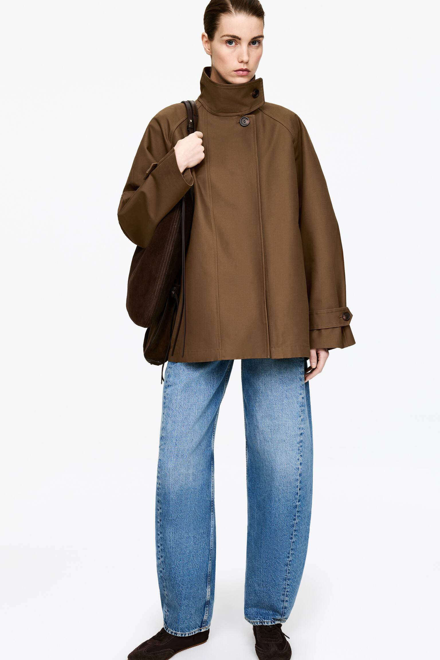 Jachetă cu guler din catifea reiată - Maro/Negru - 4