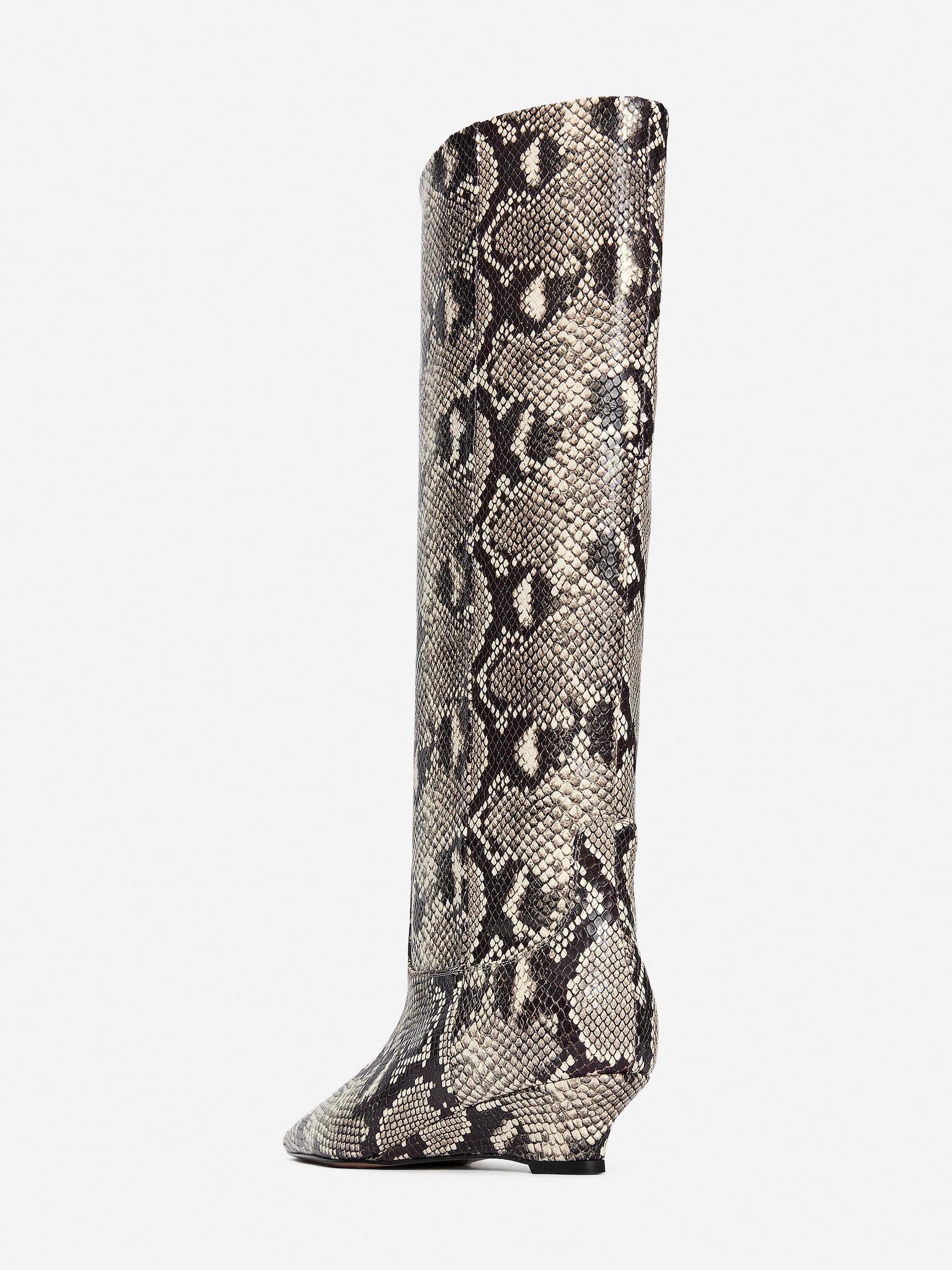 Wedge-Heel Leather Boots - Beige/Black - 4