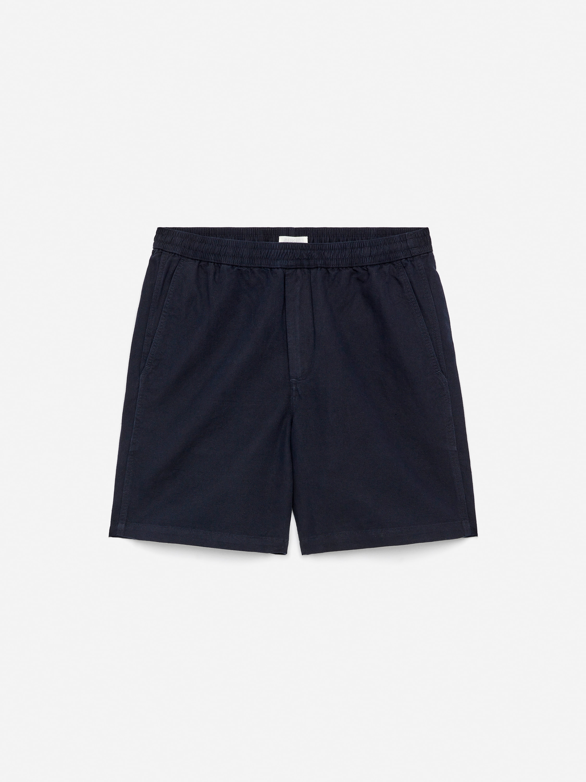 Calções com cordão de linho e algodão - Azul escuro/Bege claro/Black