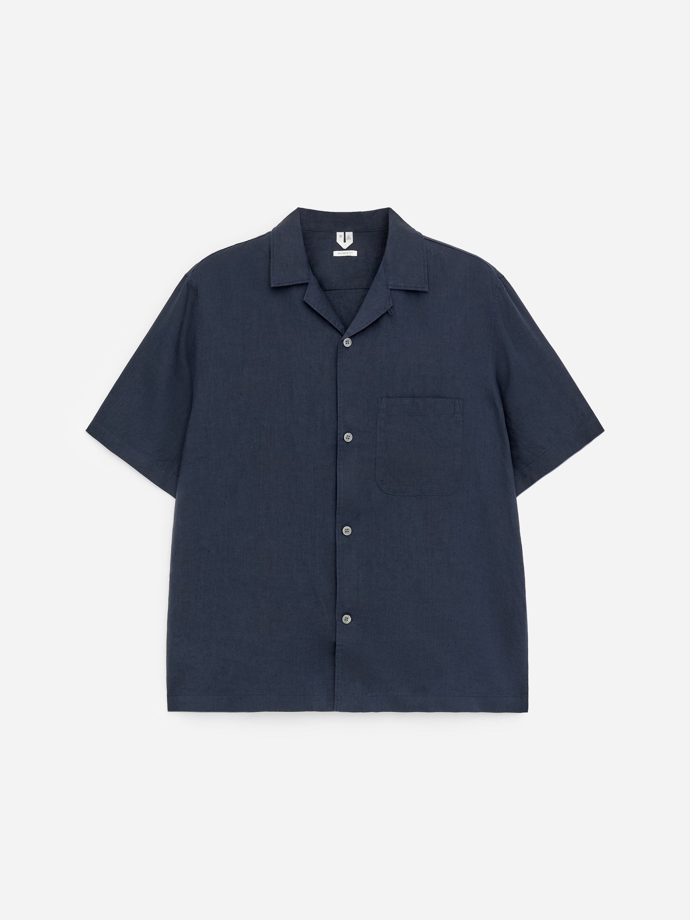 Volně Střižená Lněná Košile s Límcem ve Stylu Resort - Tmavě modrá/Hnědá/Bílá