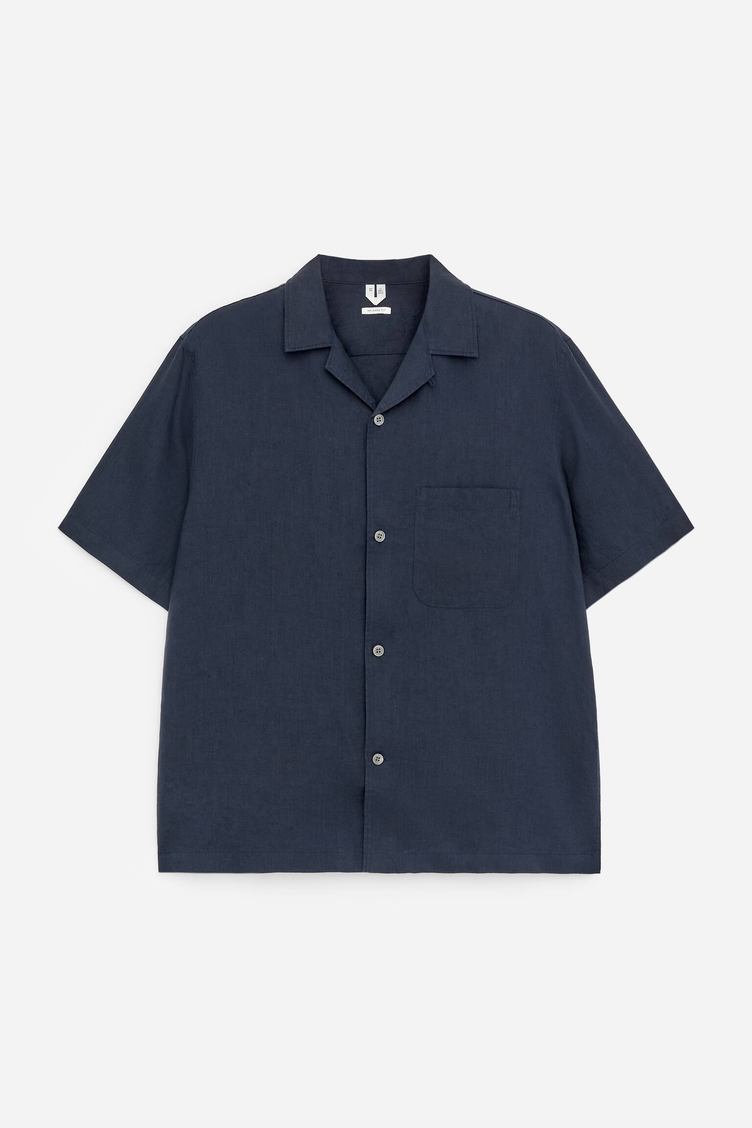 Resortskjorta i linne - Mörkblå/Vit/Brun - 2