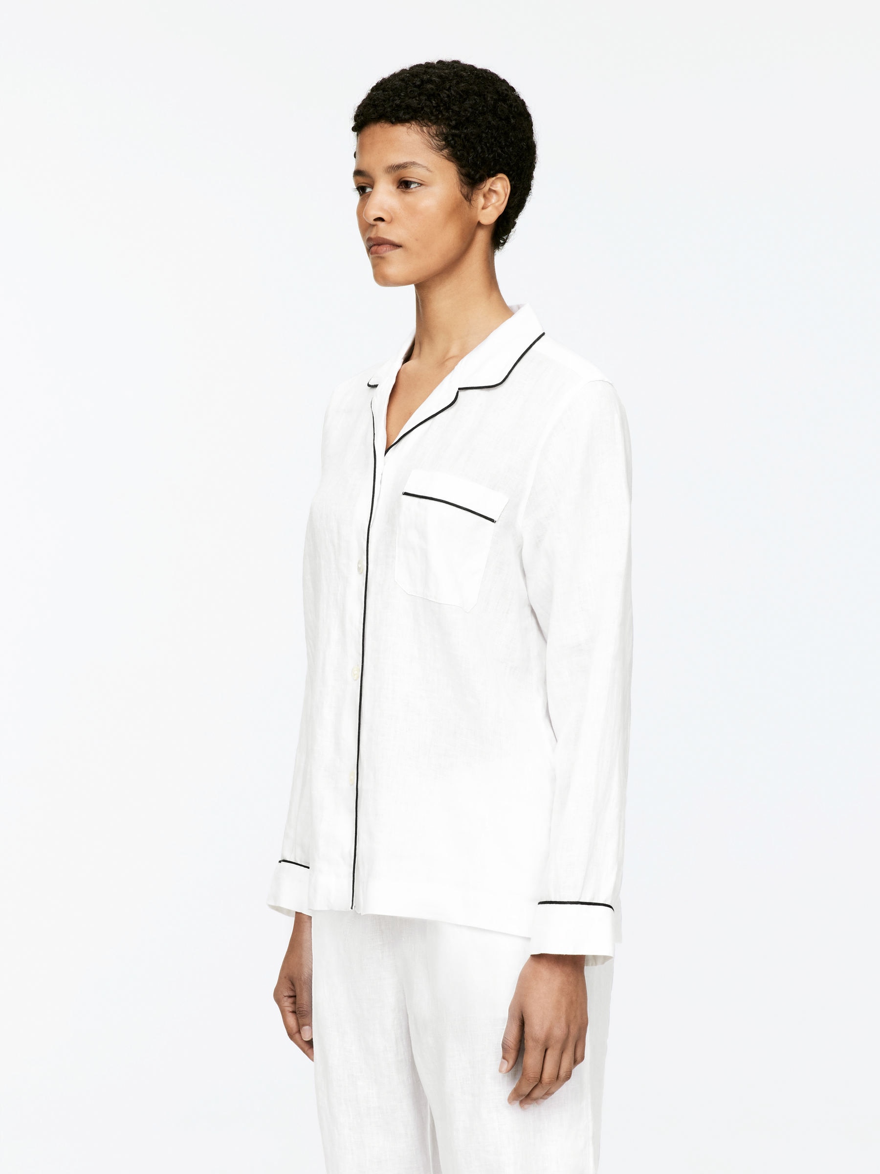 Linen Pyjama Shirt - White - Regular fit - Women - StillMedia/Lookbook - 4