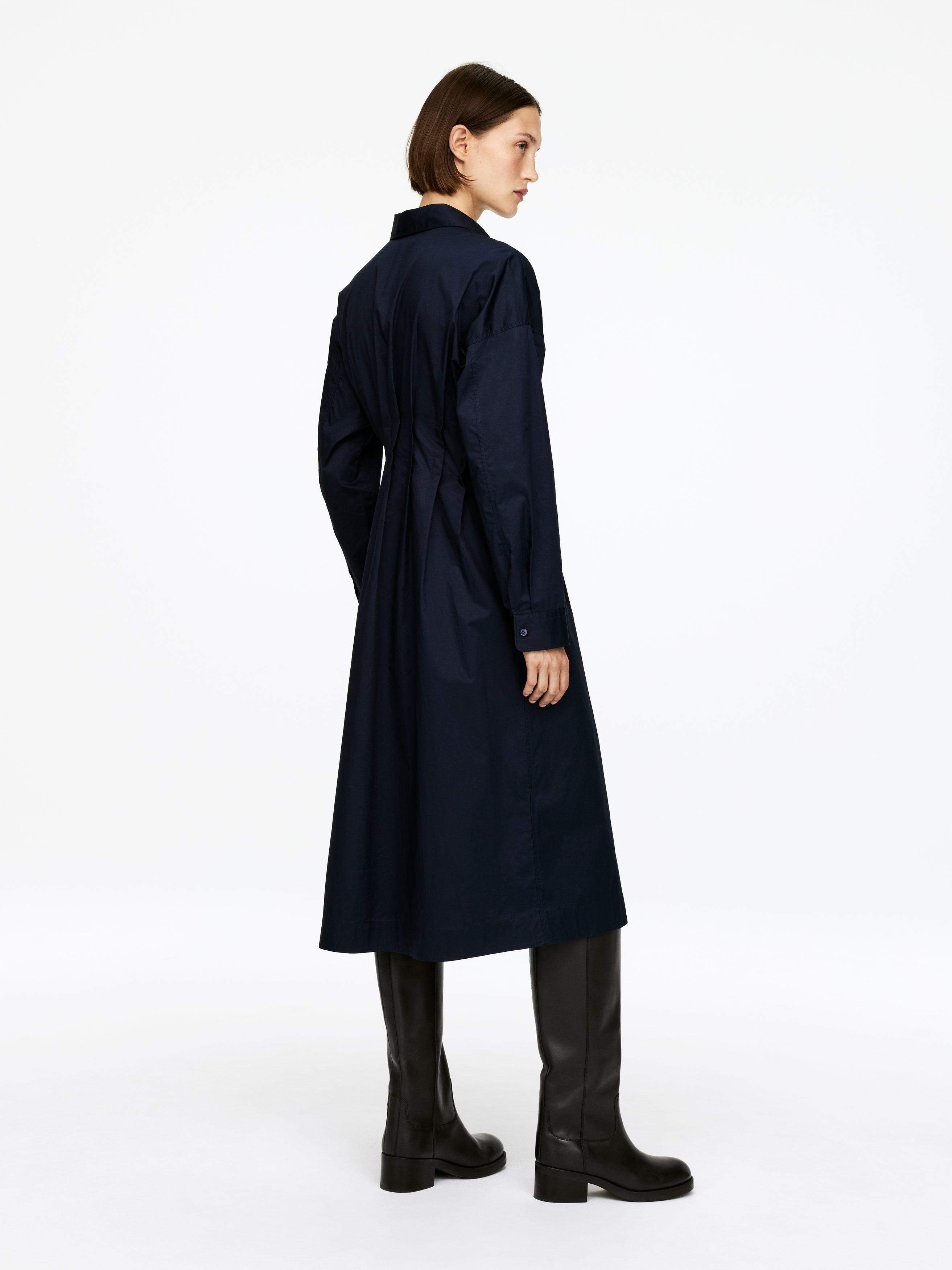 Pleated Shirt Dress - Dark Blue - Regular fit - Women - StillMedia/Lookbook - 4