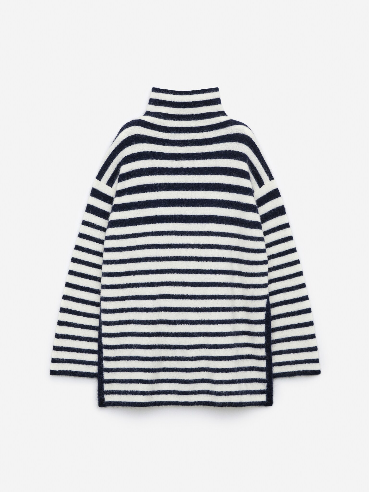 Pullover aus Alpakawolle und Wolle mit Kaminkragen - Blau/Cremeweiß