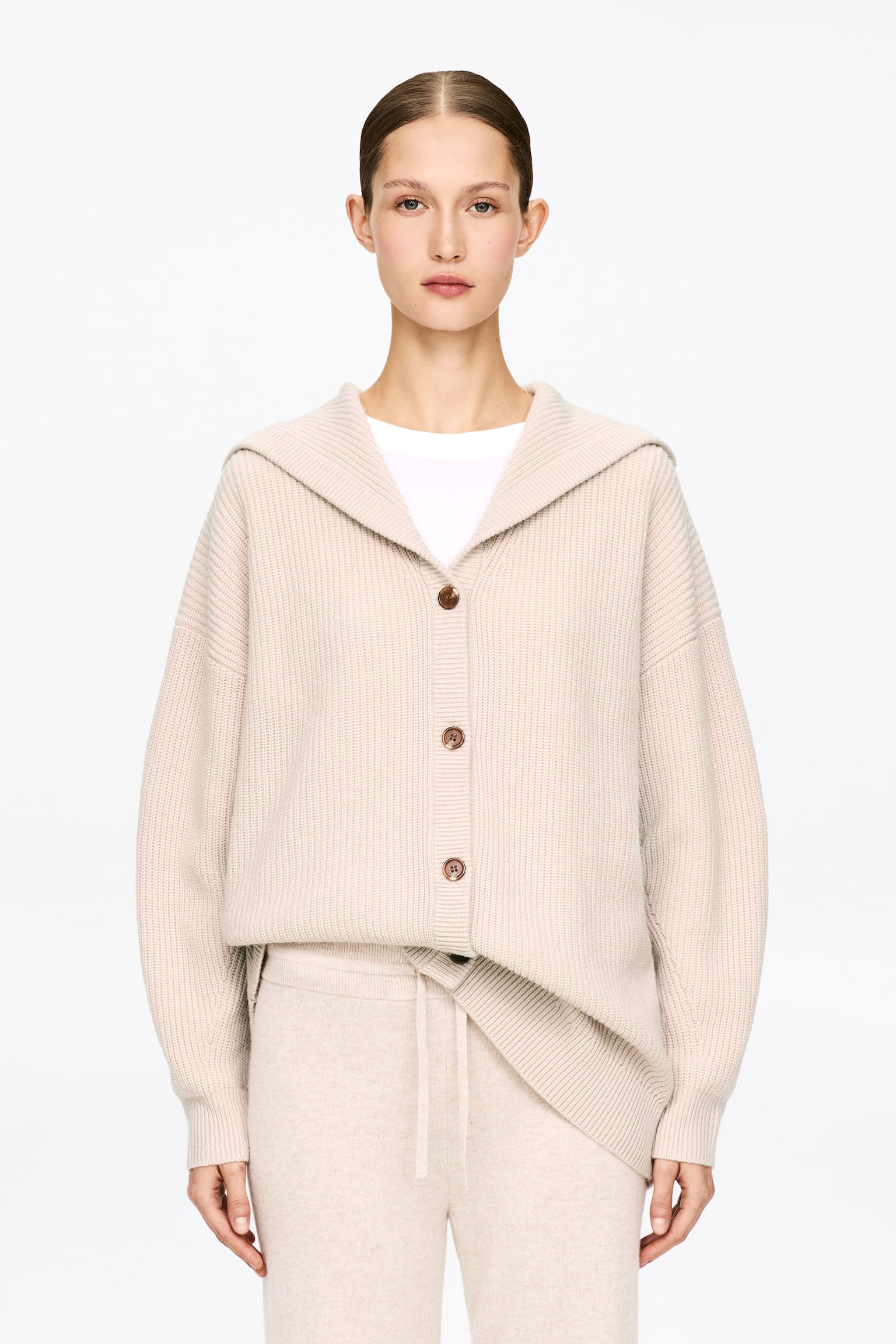 Vest van kasjmierwol met capuchon - Beige - 1