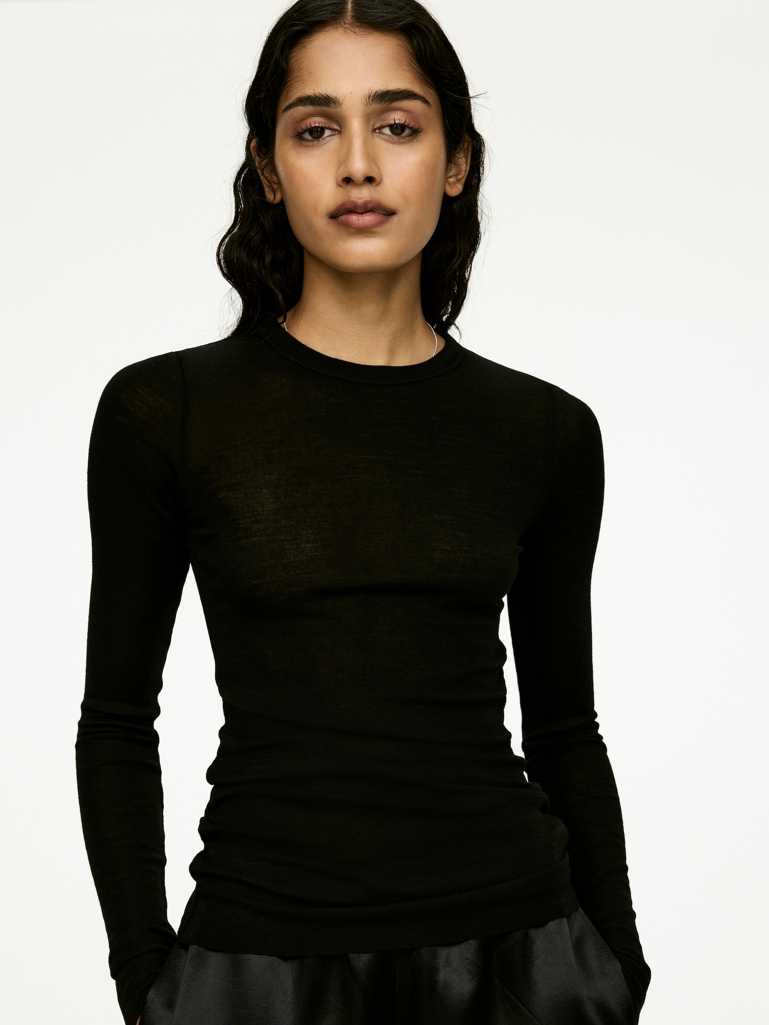 Long-Sleeved Merino Top - Black/Dark Grey Melange/Dark Brown/Red/Dark Mustard - 5