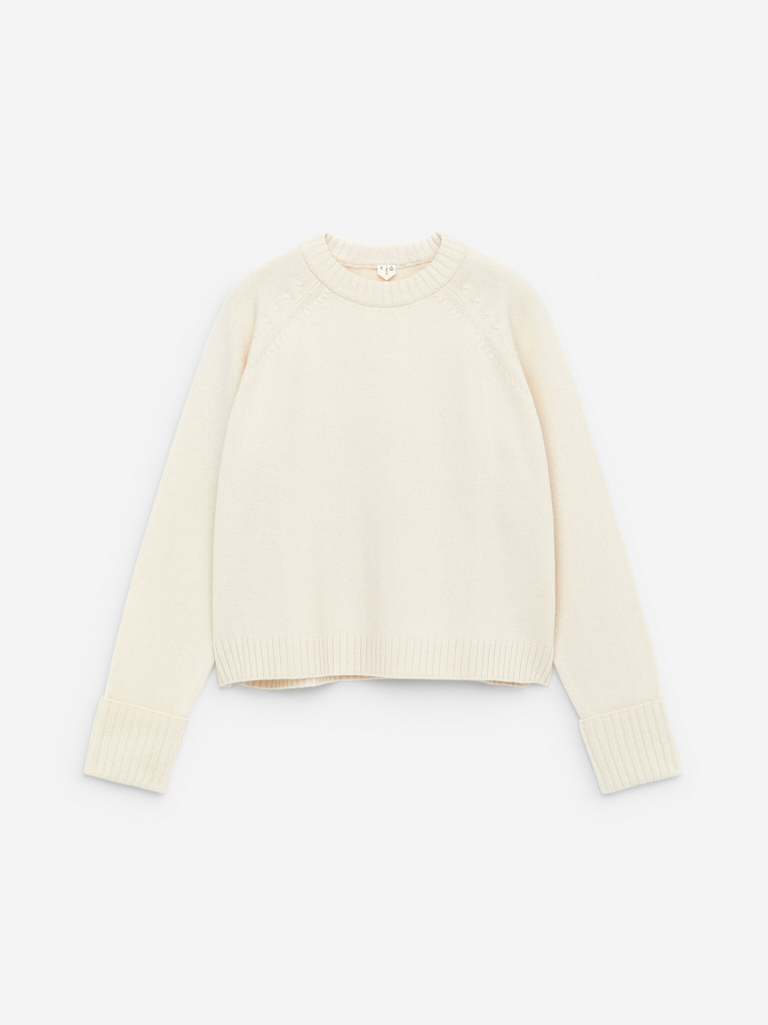 Pull en laine à poignets repliés - Blanc cassé - 2