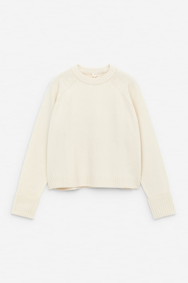 Maglione in lana con risvolto sulle maniche - Bianco sporco - 1