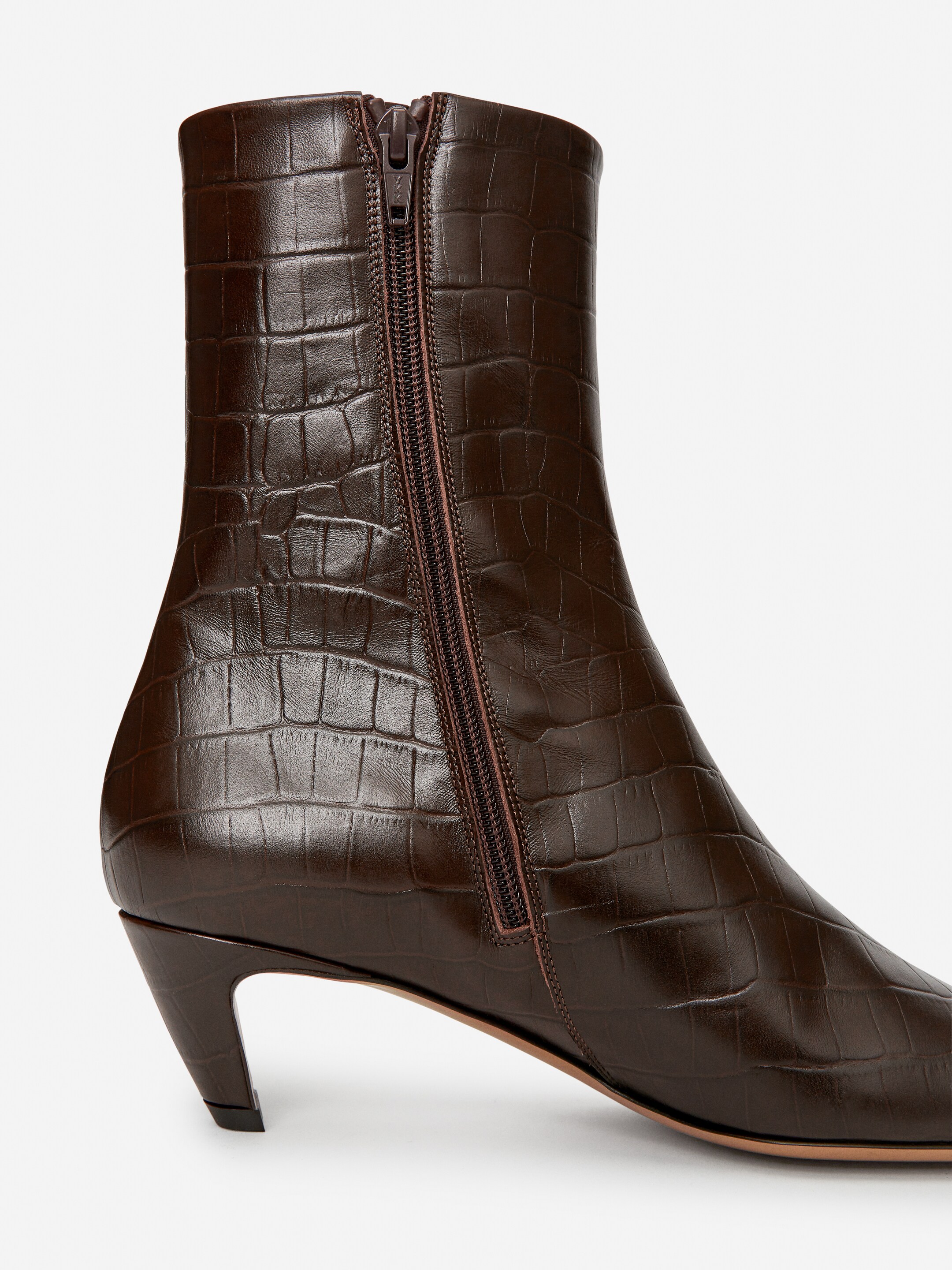 Square-Toe Ankle Boots - Dark Brown/Faux Crocodile - Women - StillMedia/DescriptiveDetail - 10