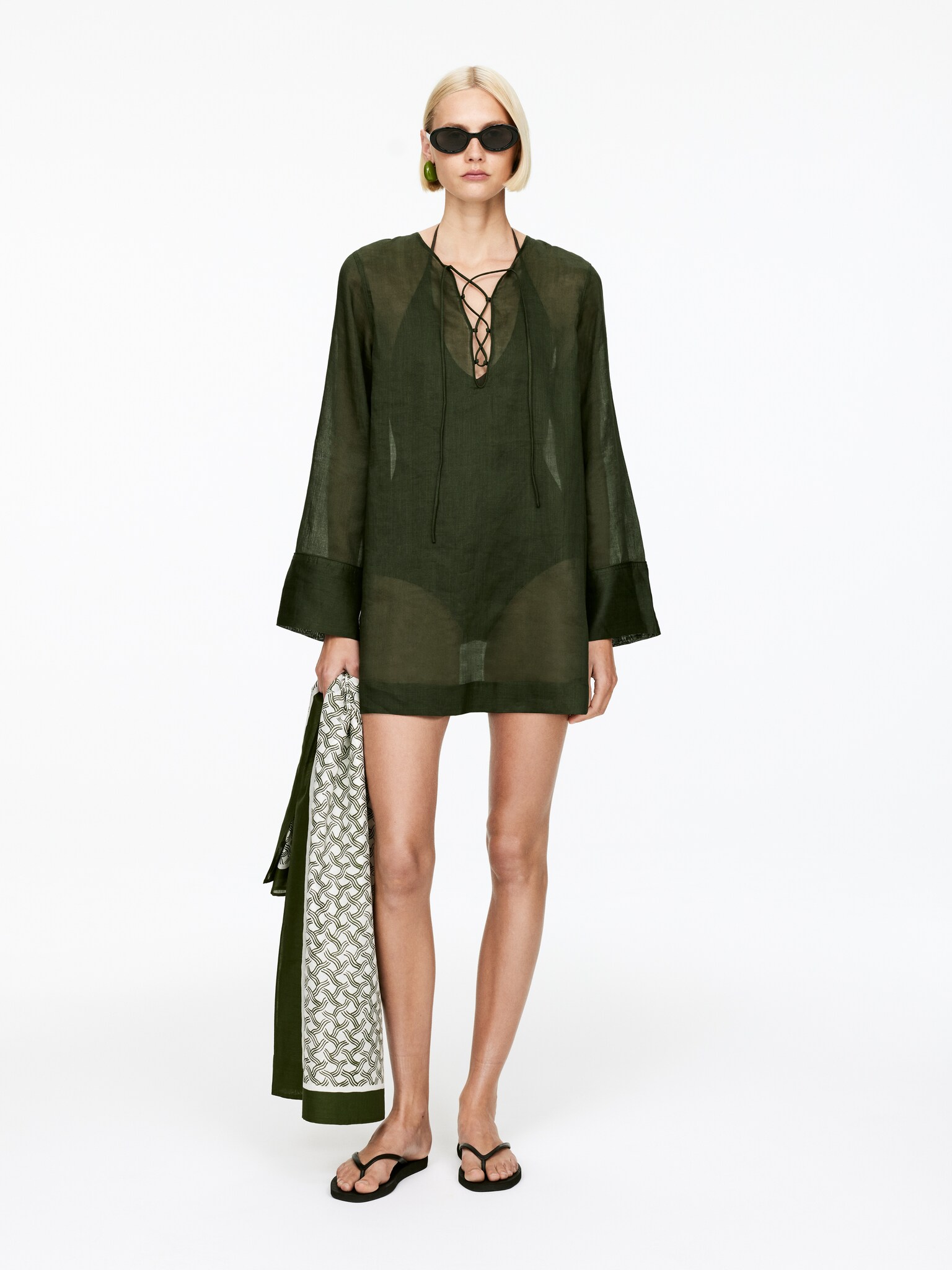 Vestido de playa de ramio - Verde oscuro