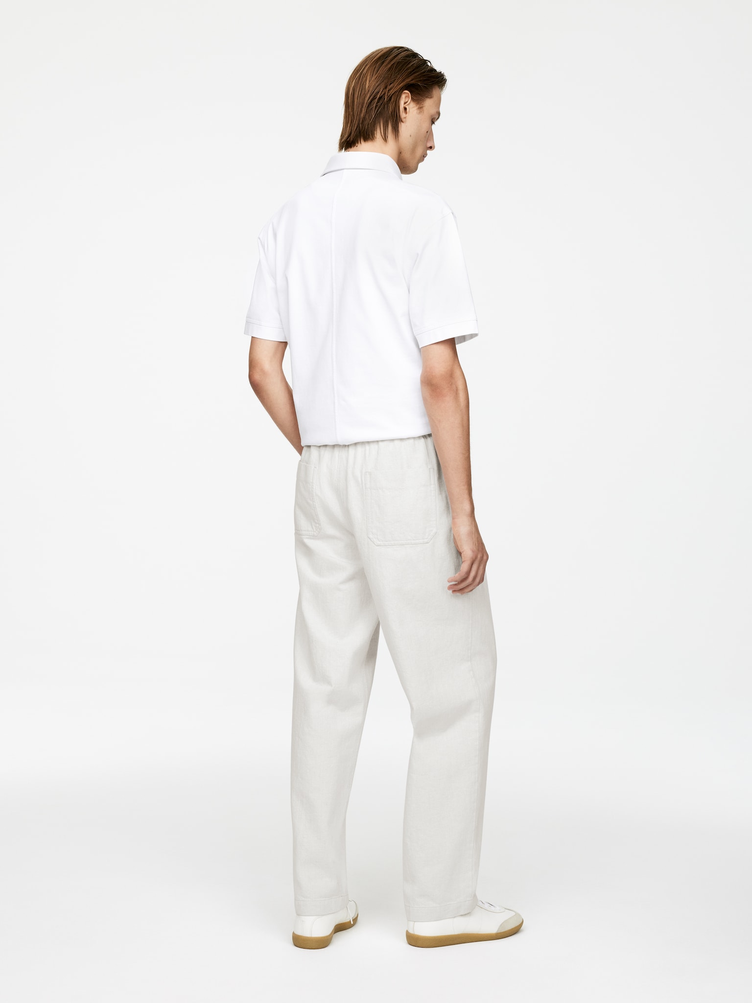 Pantalon décontracté en lin de coton - Blanc cassé/Bleu foncé - 3