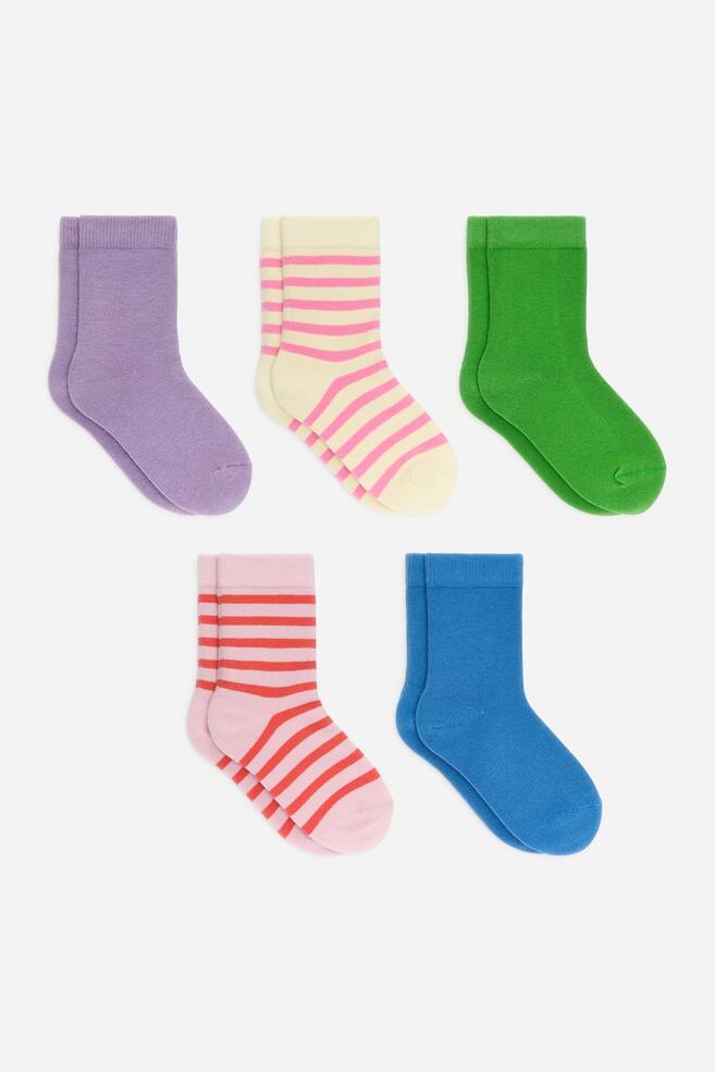 Set da 5 paia di calzini in cotone - Lilla/Multicolore/Bianco sporco/Motivo floreale/Lilla/Rosso/Marrone/Blu/Bianco sporco/Blu/Verde/Grigio/Rosa/Rosso/Lilla/Talpa/Bianco sporco/Multicolore - 1