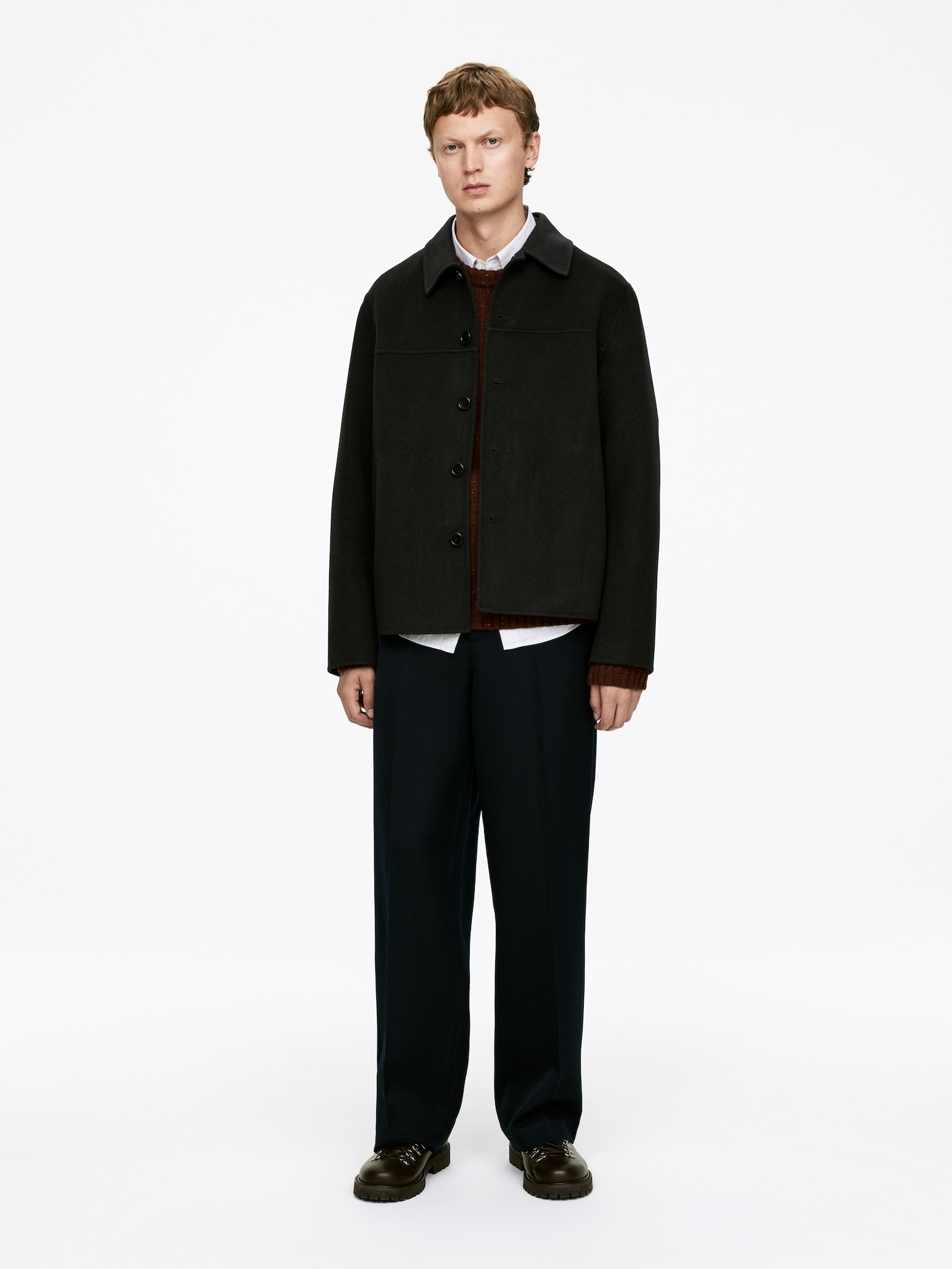 Doubleface-Jacke aus Wollmischung - Mattschwarz/Dunkelbeige