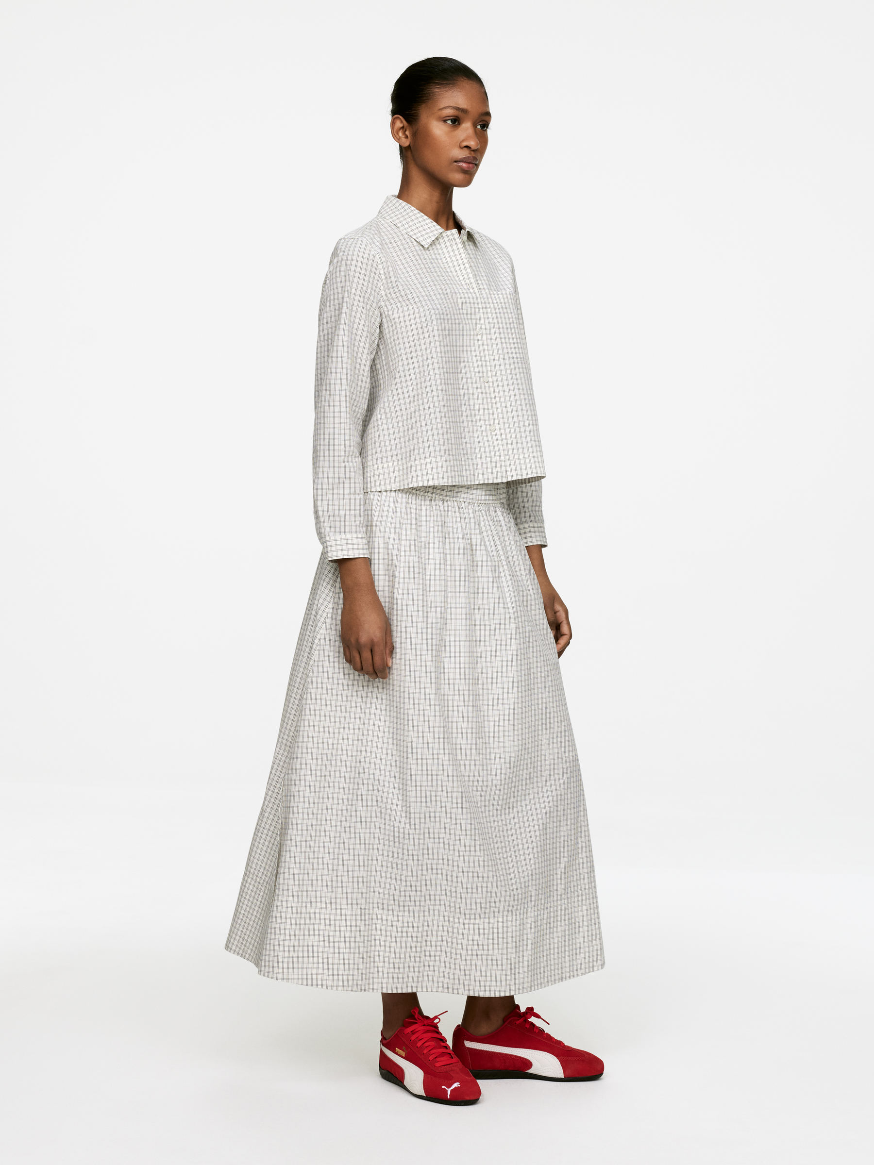 Cropped Cotton Shirt - White/Black - Regular fit - Women - StillMedia/Lookbook - 6