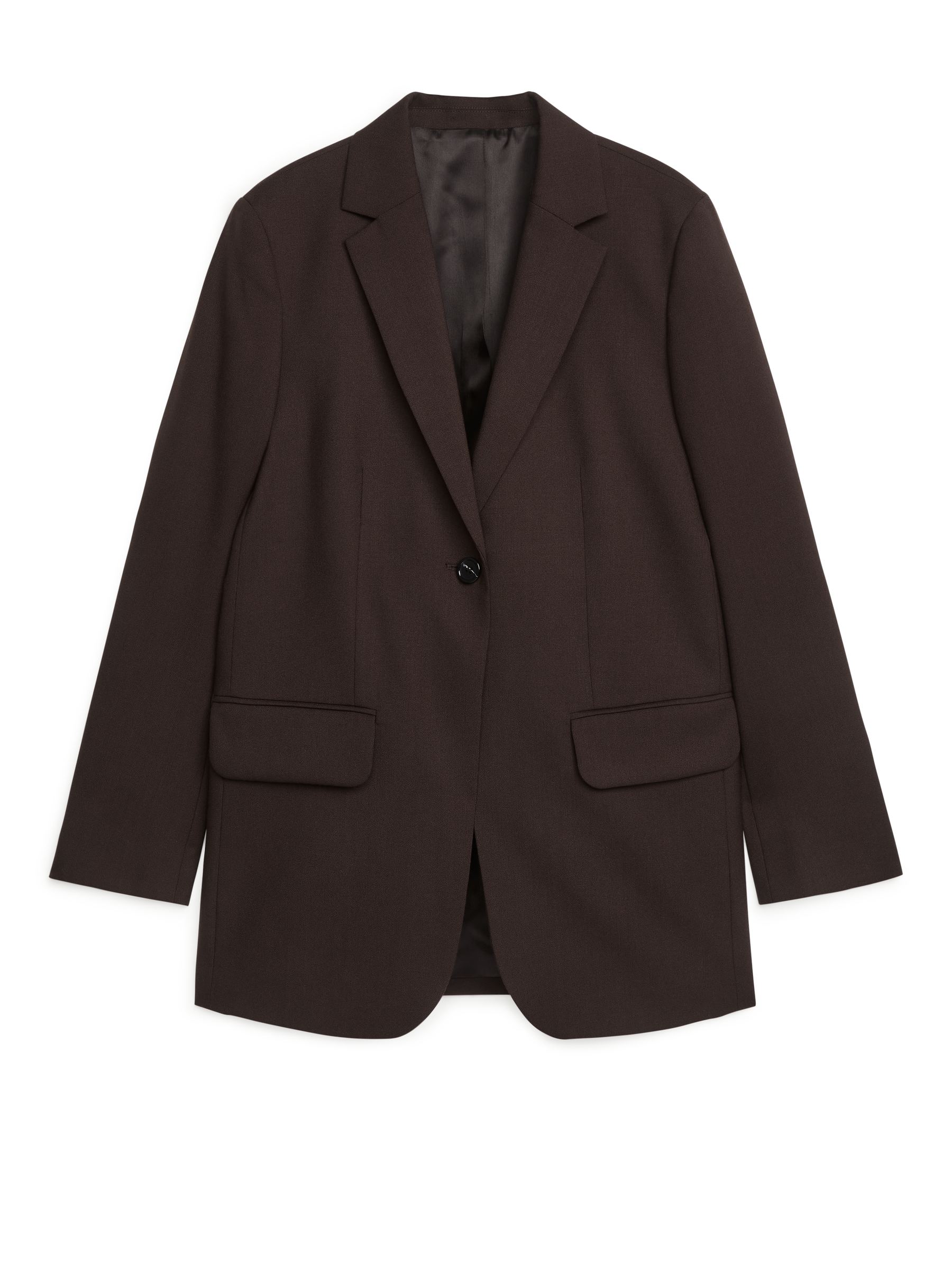 Hopsack Wool Blazer - Dark Brown - Oversized - Women - StillMedia/DescriptiveStillLife - 1