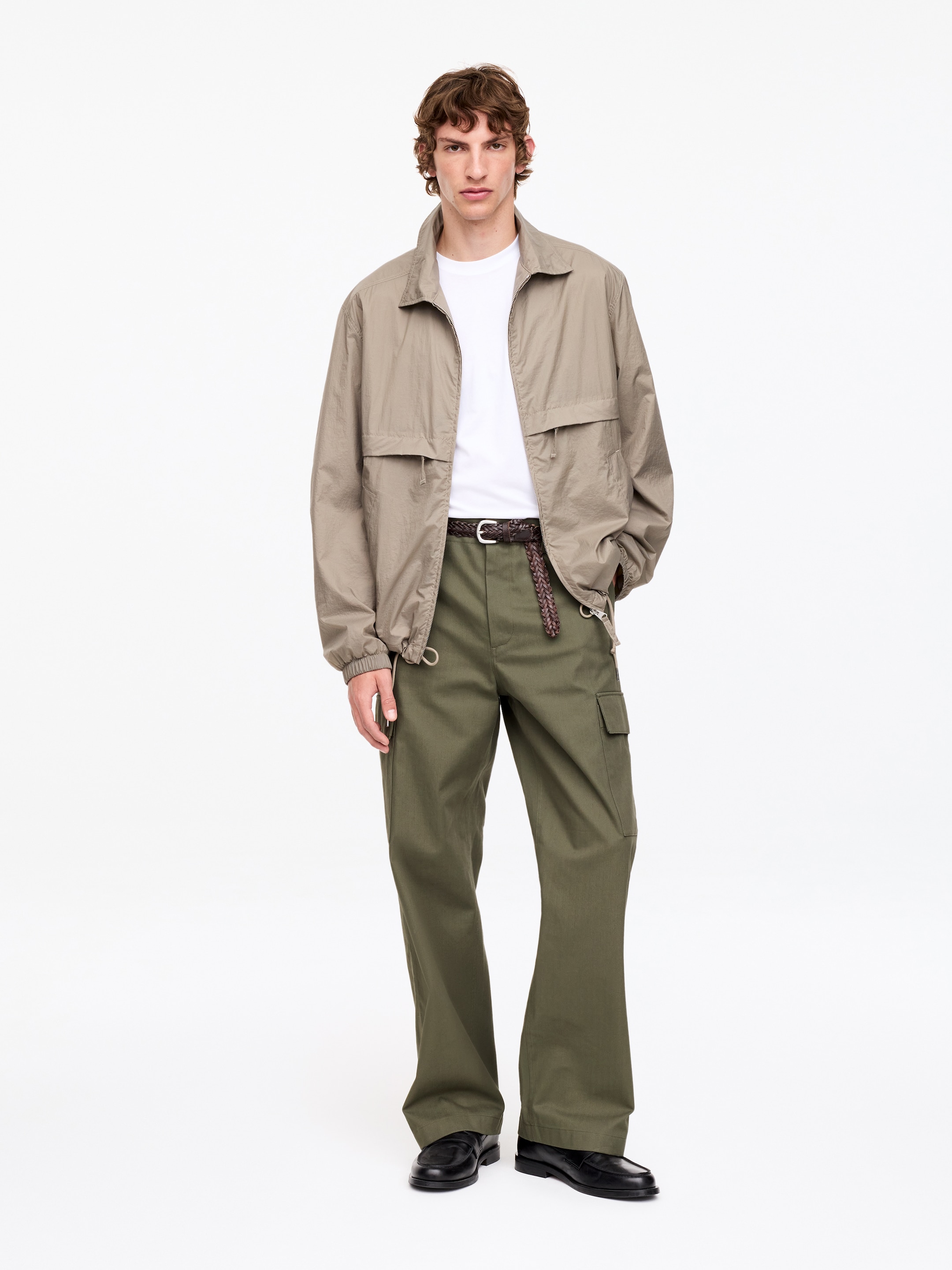 Wide Cotton Cargo Trousers-Green-19905