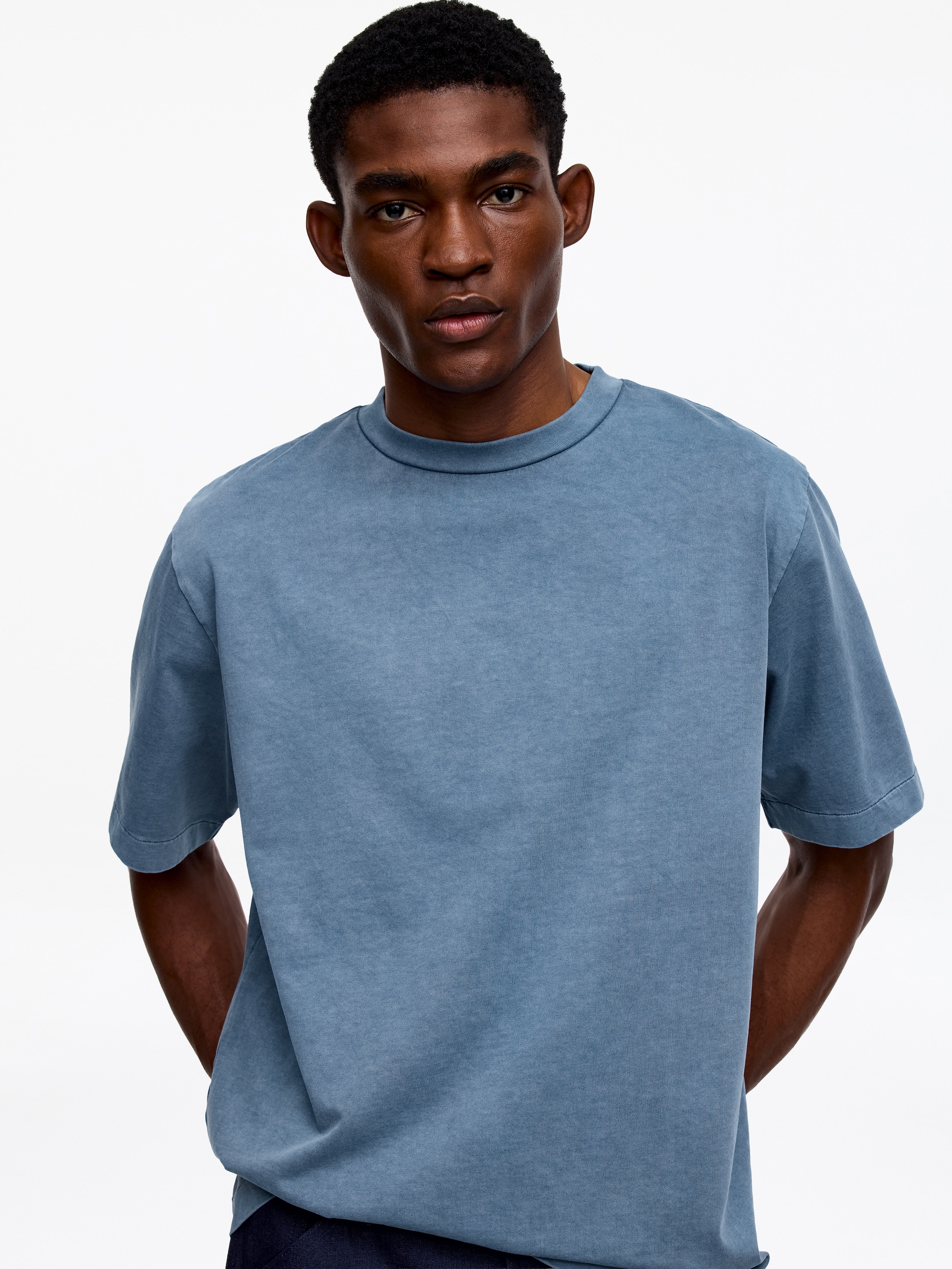 T-shirt en interlock teint en pièce - Bleu - Relaxed fit - Homme - StillMedia/Lookbook - 2
