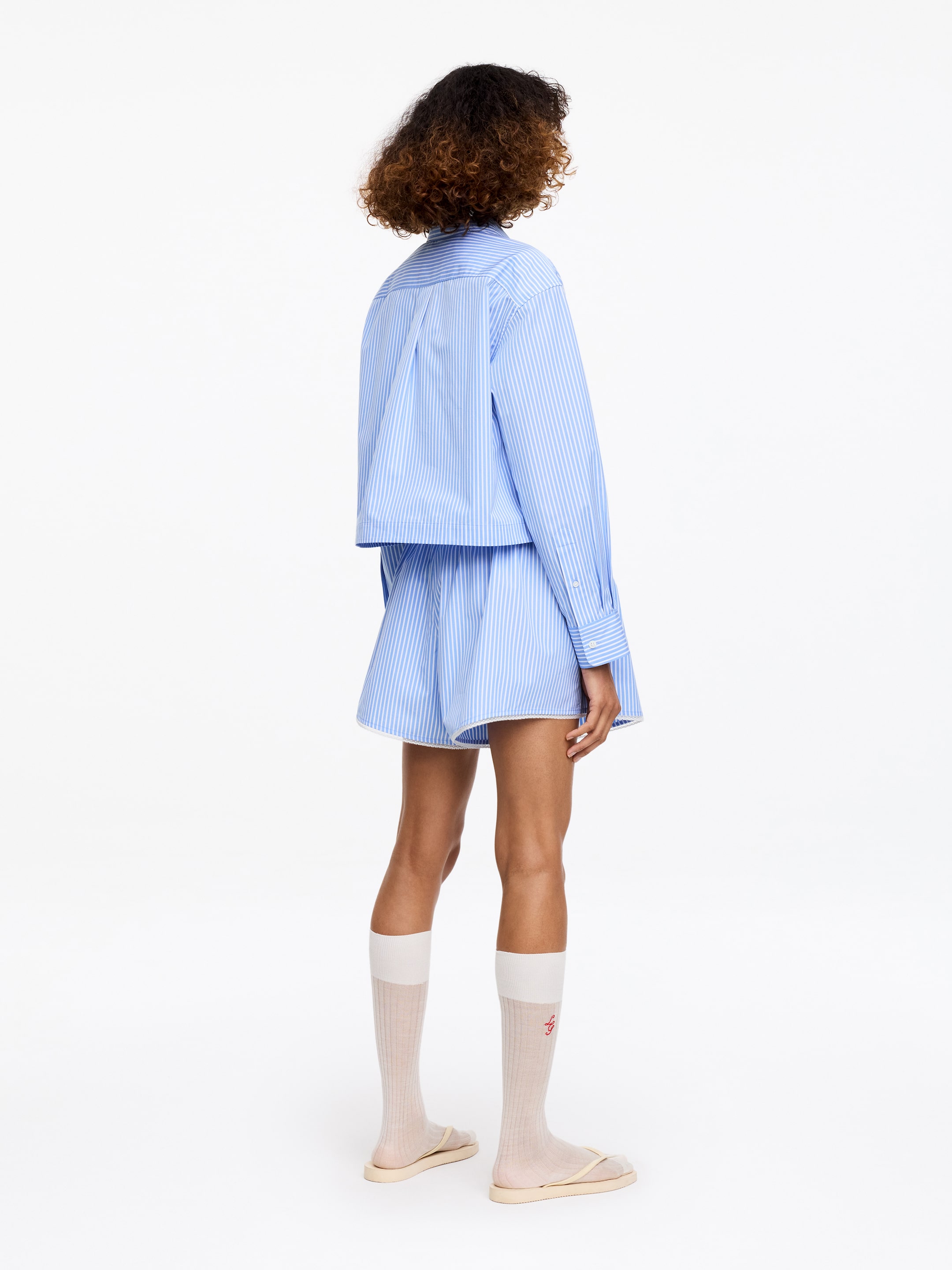 ARKET and Laila Gohar Cropped Shirt - Blue/White - Loose fit - Women - StillMedia/Lookbook - 4