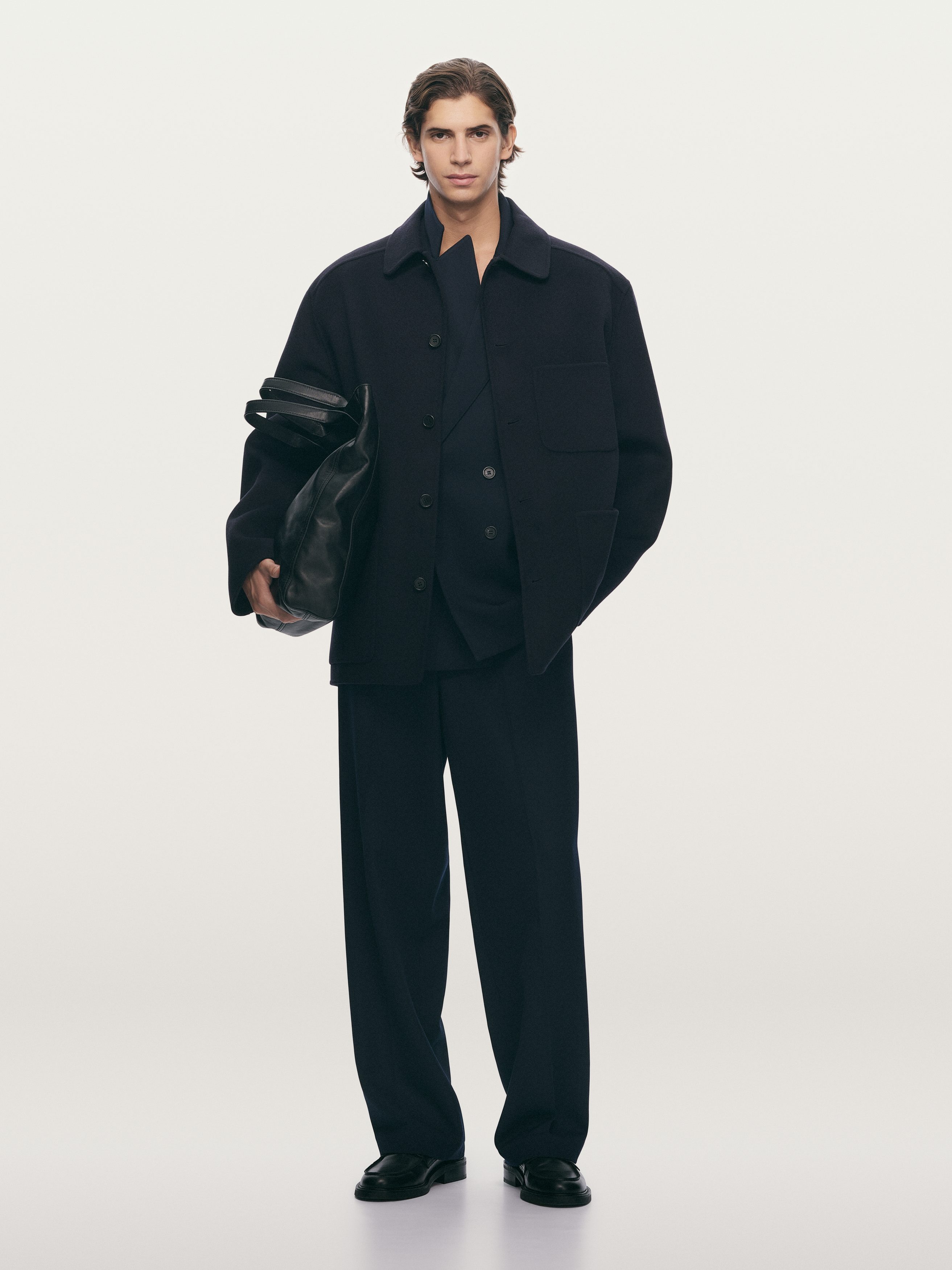 Dubbelvävd jacka i ullblandning - Mörkblå - Loose fit - Men - StillMedia/Lookbook - 1