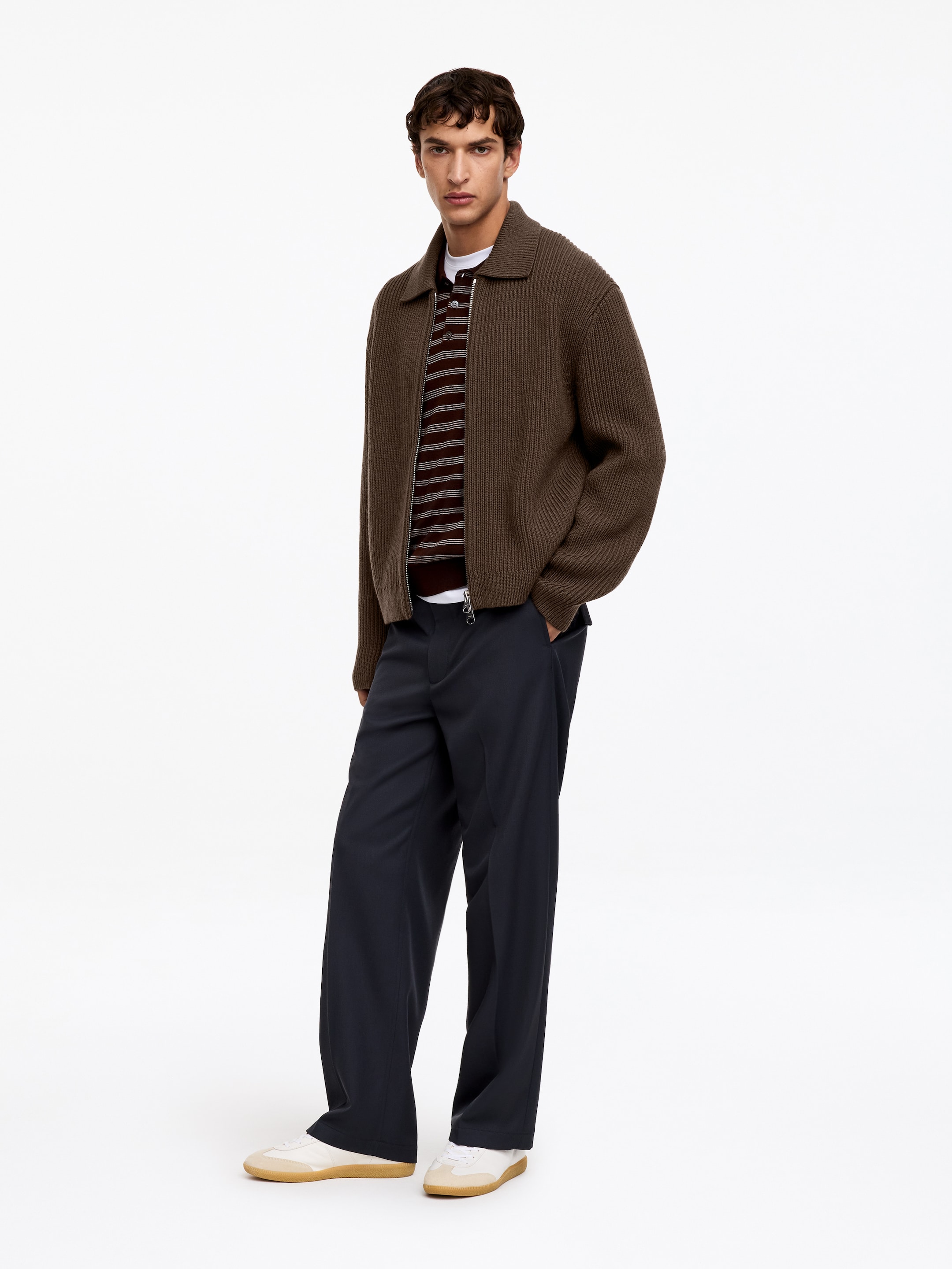Cárdigan de lana y algodón con cremallera - Topo - Corte holgado - men - StillMedia/Lookbook - 5