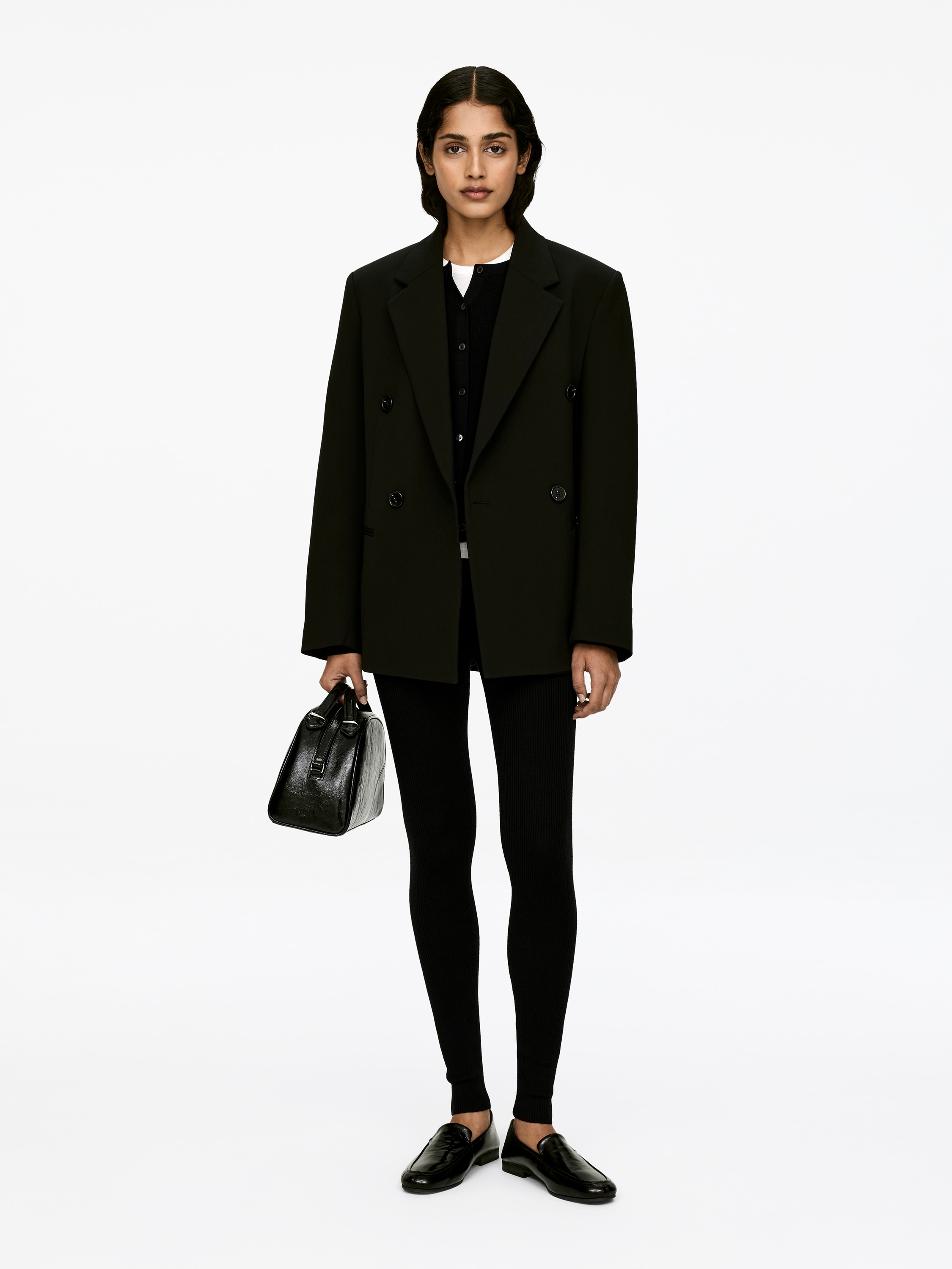 Prążkowane legginsy z domieszką wełny merynosów - Czarny