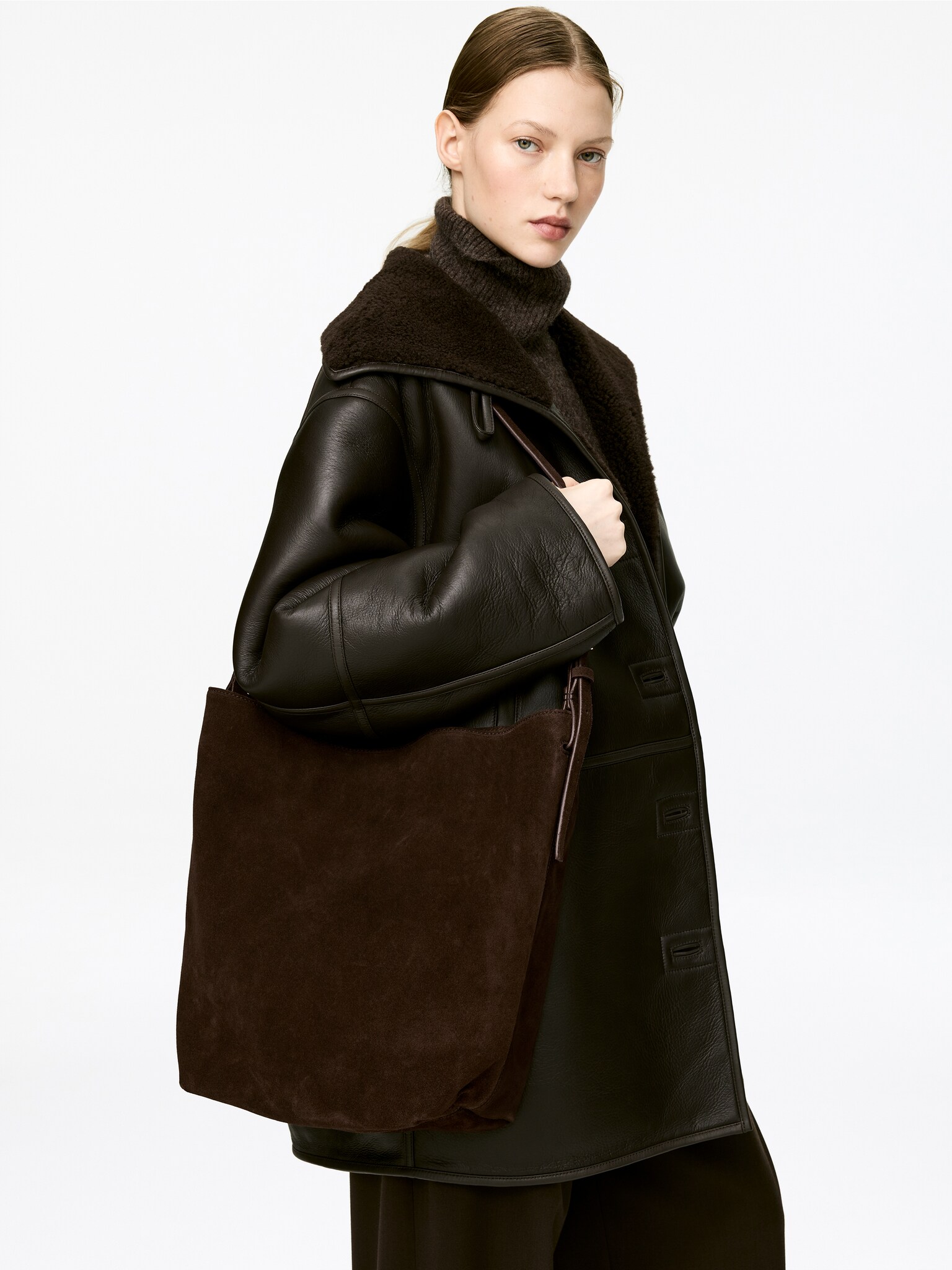 Suede Tote Bag - Dark Brown