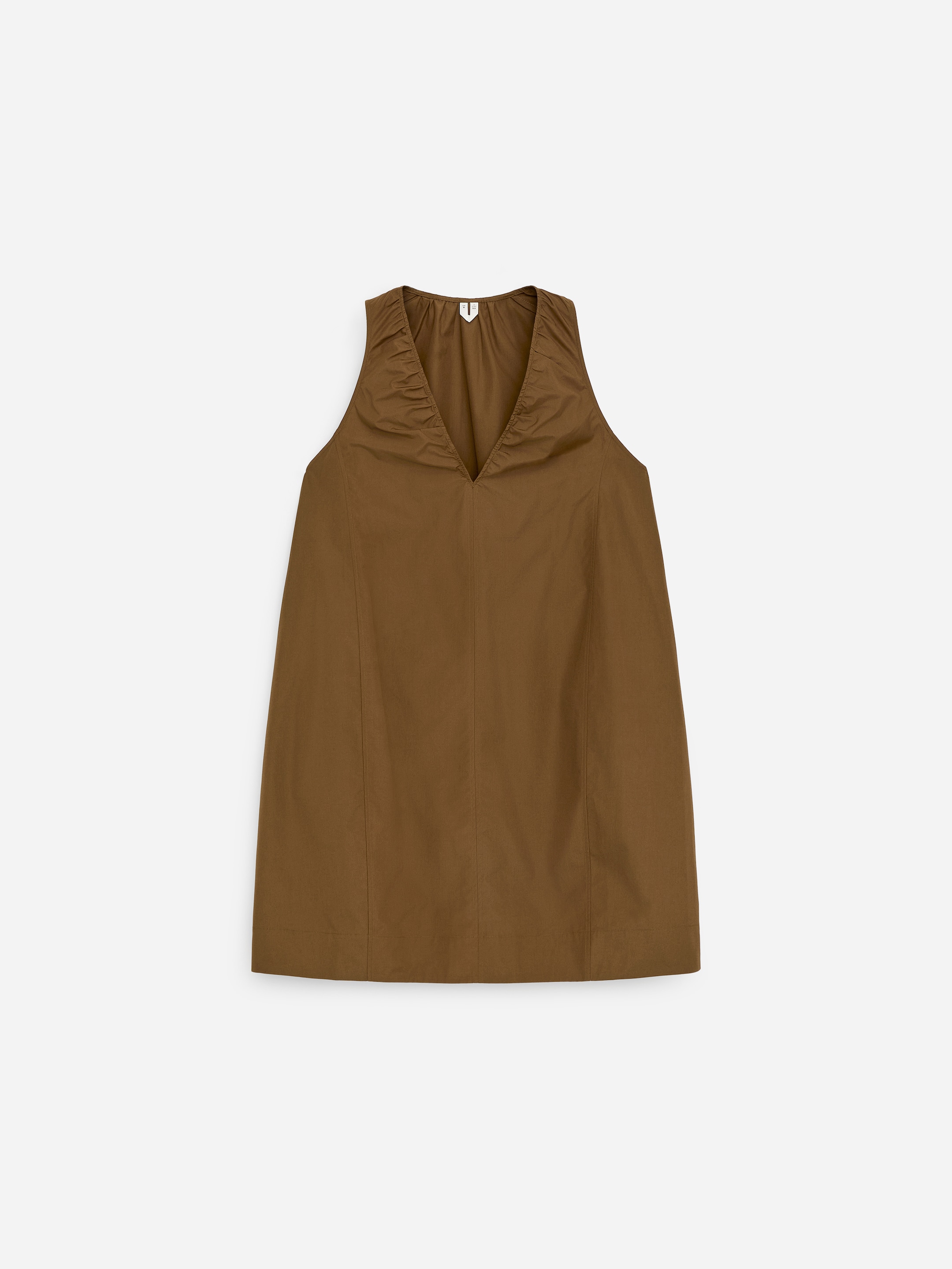 Gathered V-Neck Dress-Brown-18979