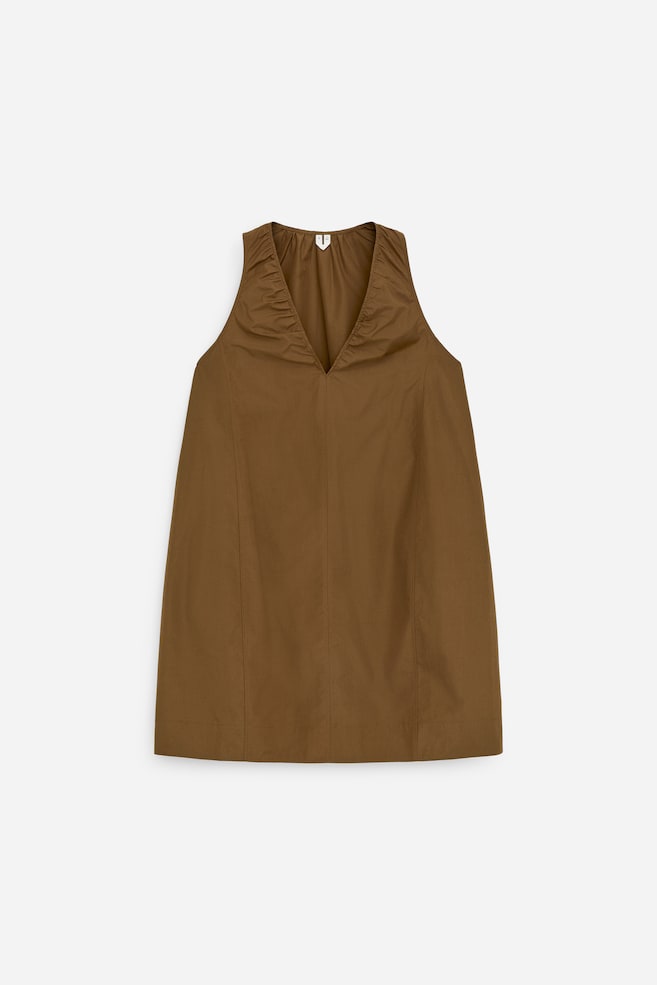 Robe à col en V froncé - Marron/Blanc/Noir - 1