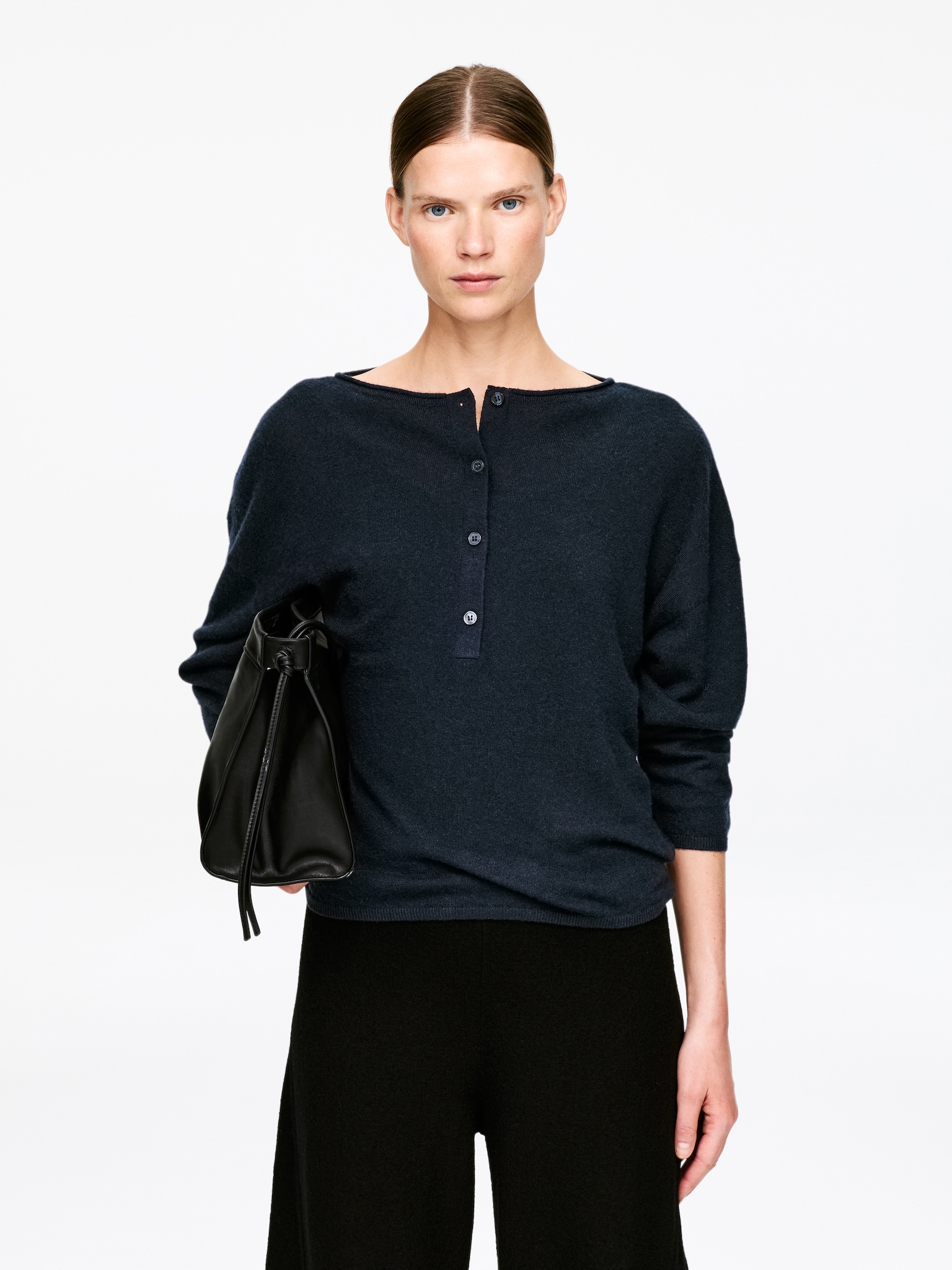 Trui met boothals van zuiver kasjmier - Donkerblauw/grijs - 1