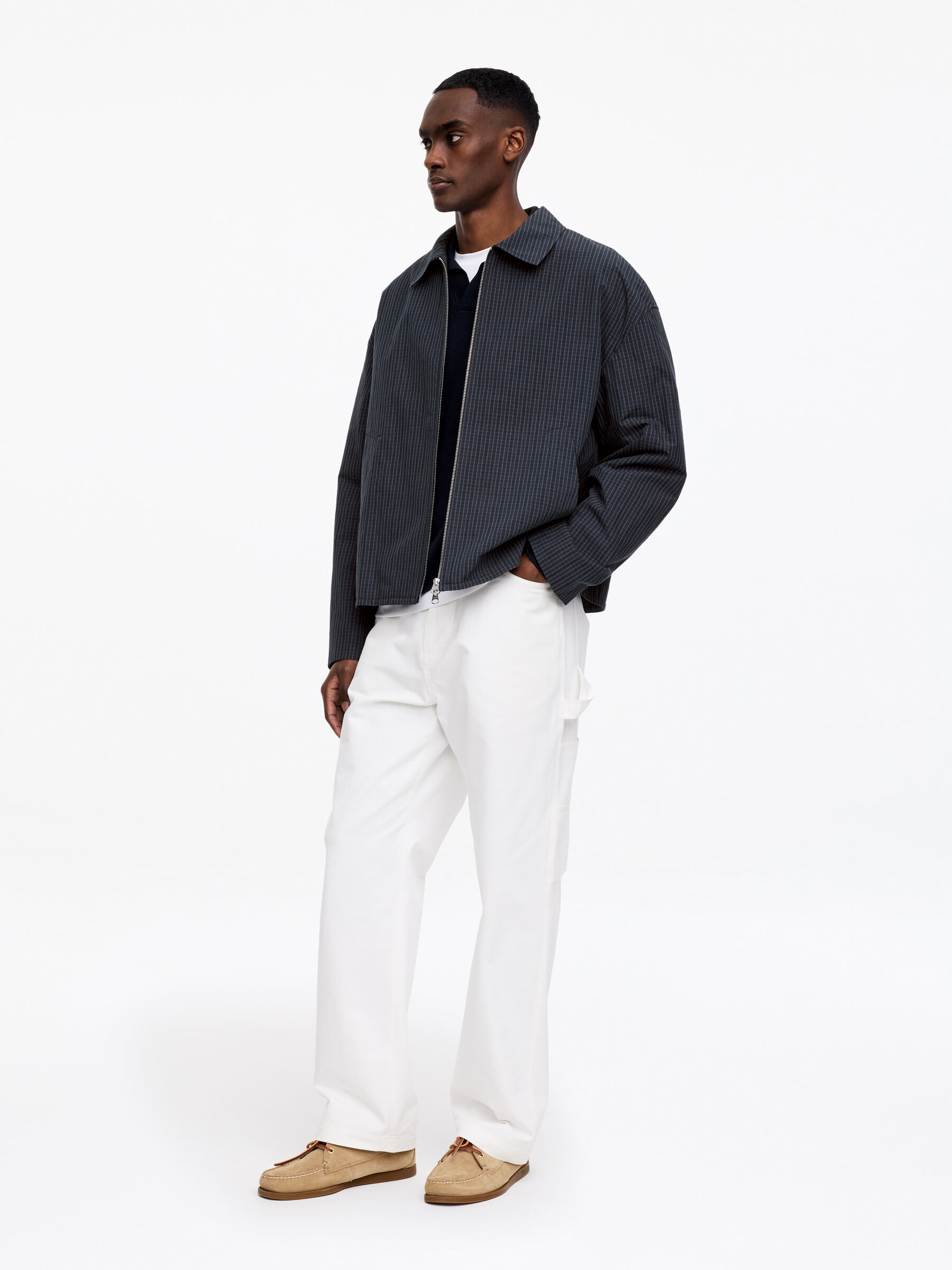 Cotton Blend Zip Jacket - Dark Blue/Checkered - Regular fit - Men - StillMedia/Lookbook - 3