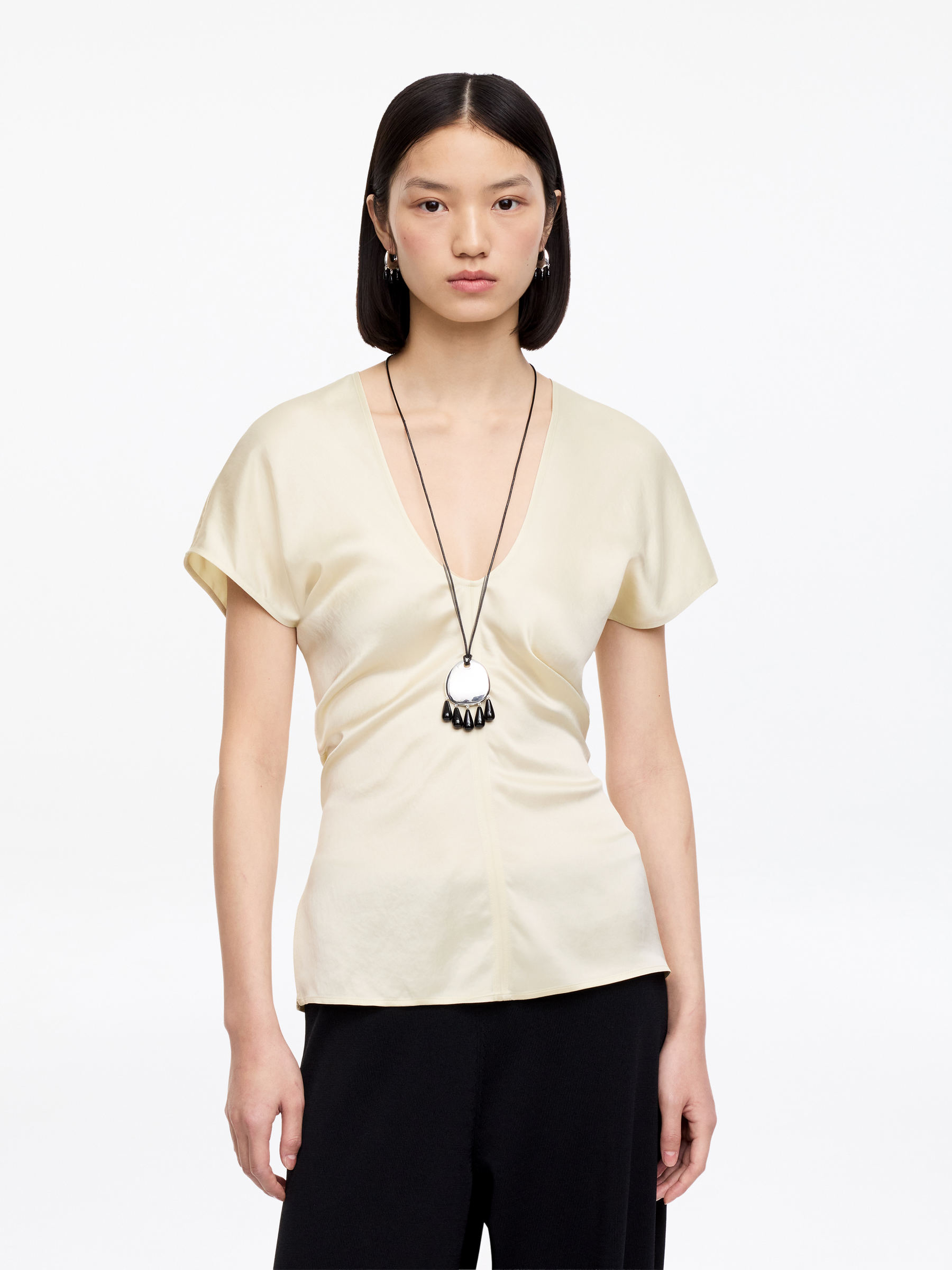 Draped Satin Top-#DED9C5-18269