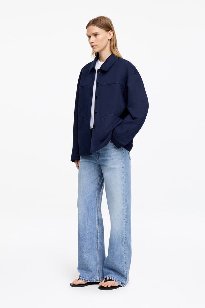 Linen-Cotton Overshirt-Dark Blue - 3