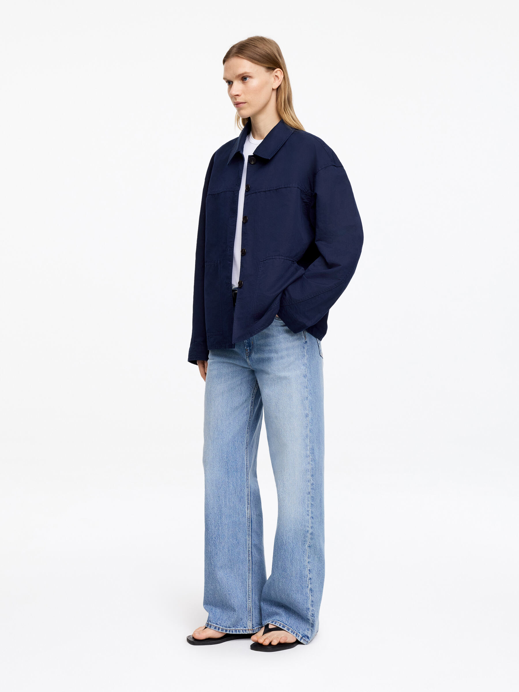 Linen-Cotton Overshirt - Dark Blue - Loose fit - Women - StillMedia/Lookbook - 3