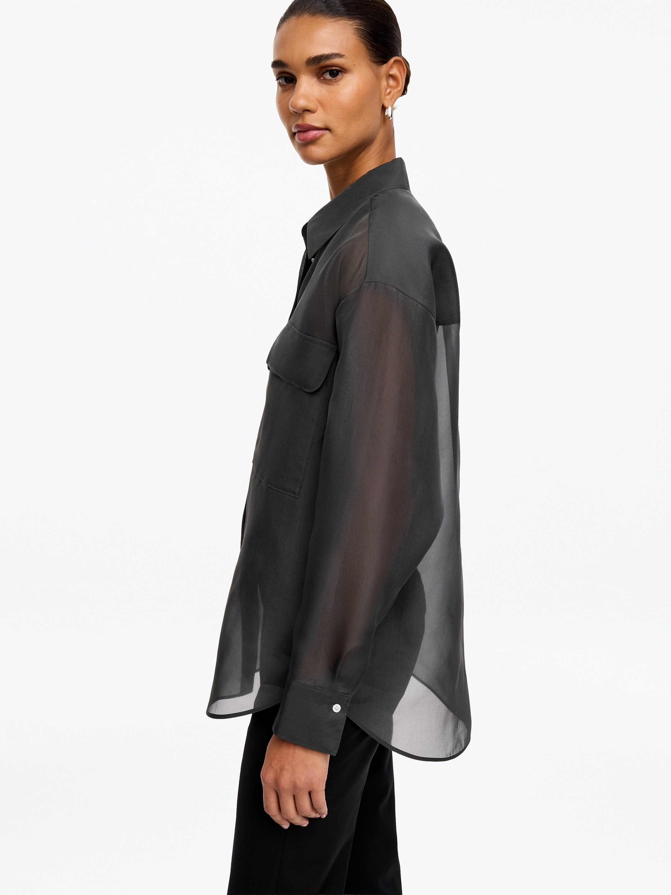 Silk Organza Shirt - Dark Grey - Loose fit - Women - StillMedia/Lookbook - 5