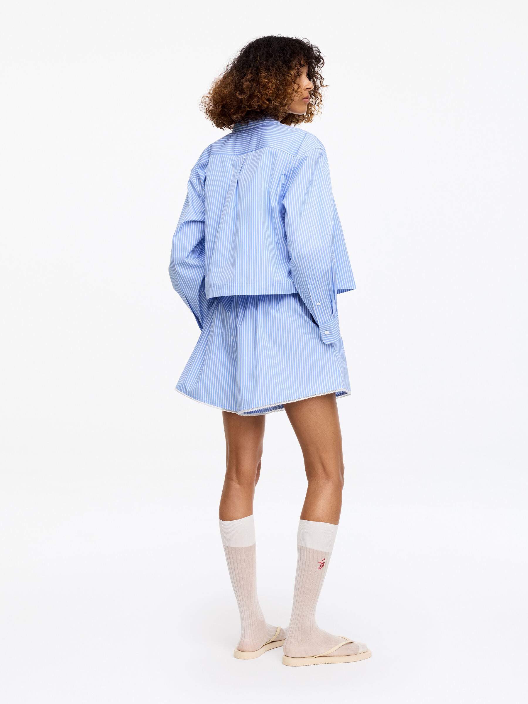 ARKET and Laila Gohar Lace-Trim Shorts - Blue/White - Loose fit - Women - StillMedia/Lookbook - 6