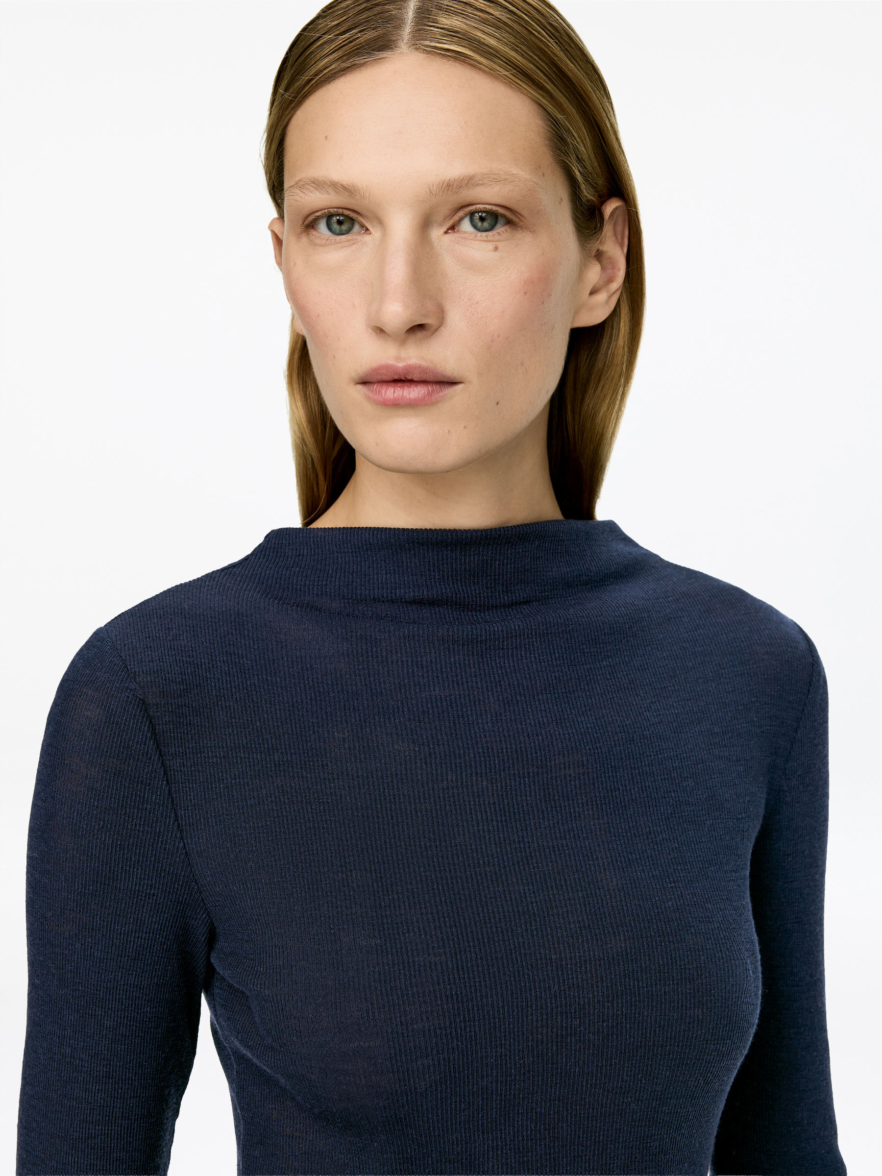 Rib-Knitted Wool Top - Dark Blue - Slim fit - Women - StillMedia/Lookbook - 5