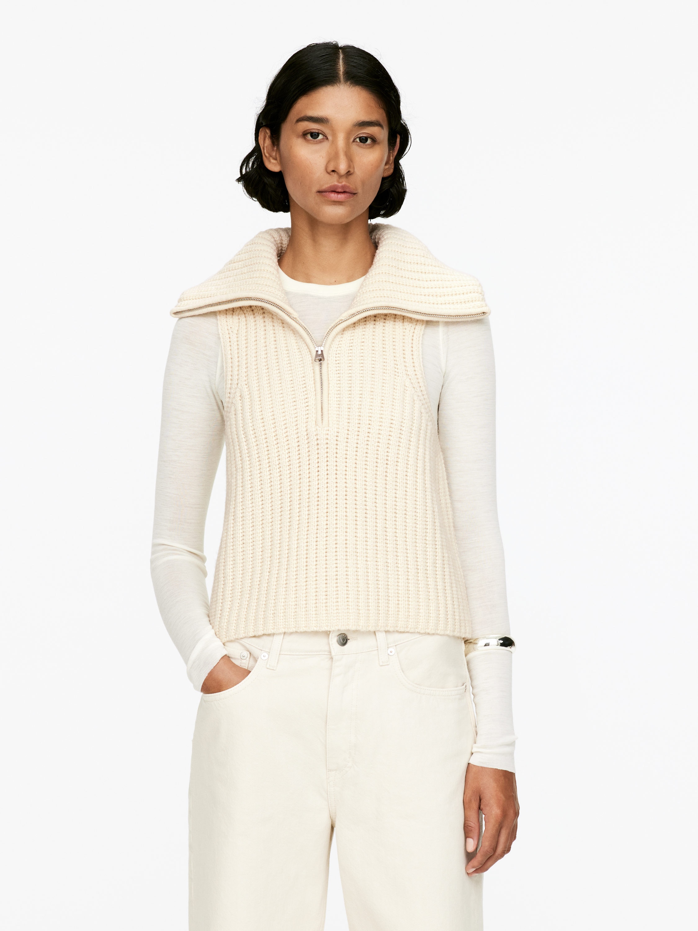 Ribbed Wool Vest-#EEEDE1-16383