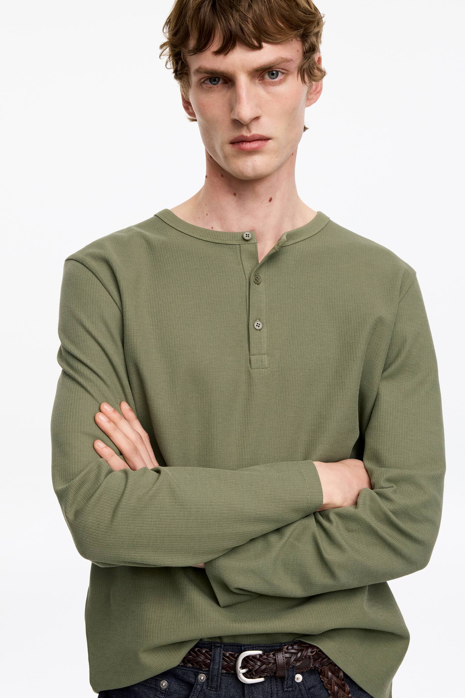 Nauwsluitend henley-shirt - Kakigroen/Zwart - 4