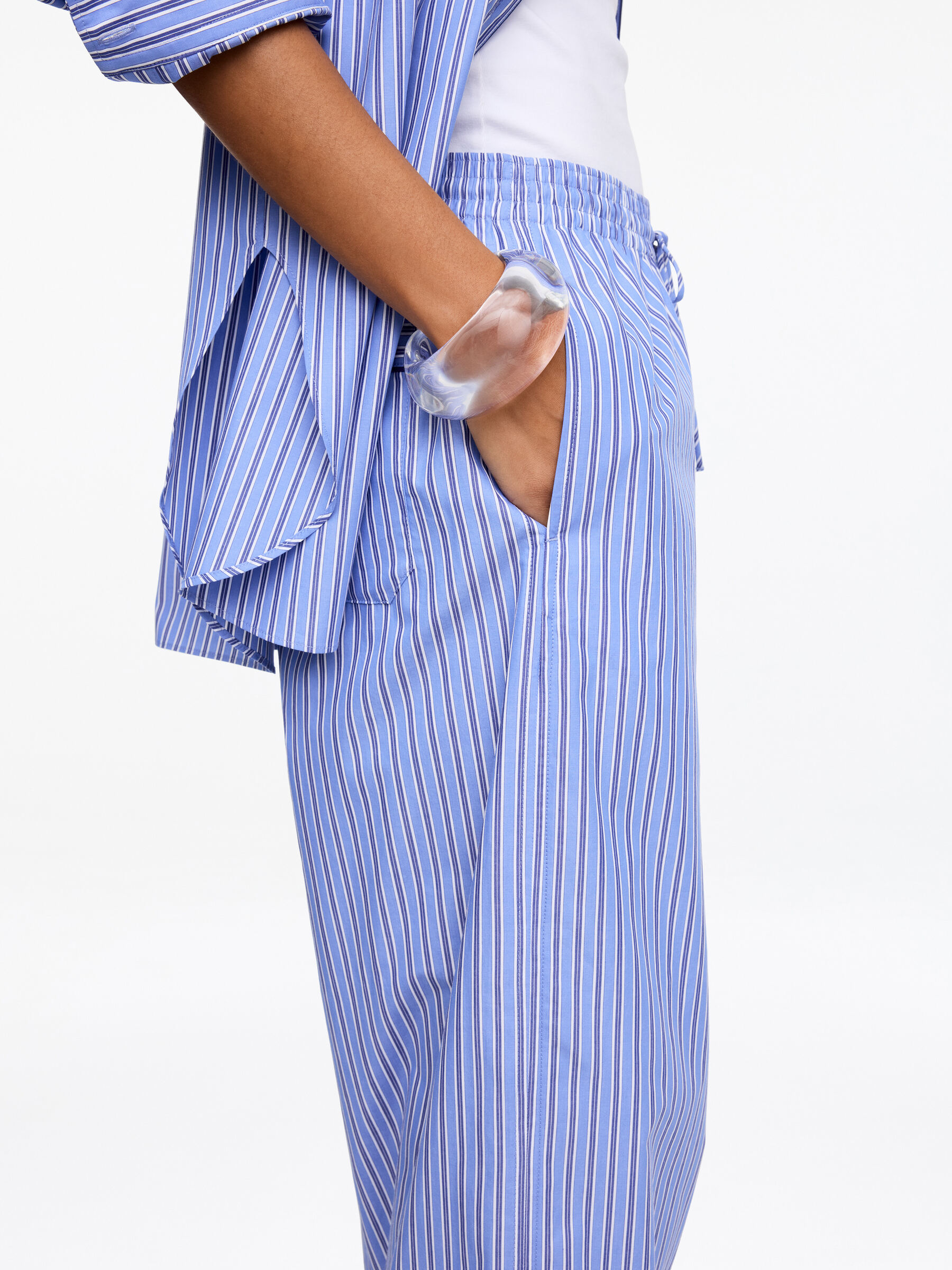 Striped Cotton Trousers - Blue/Striped - Regular fit - Women - StillMedia/Lookbook - 4
