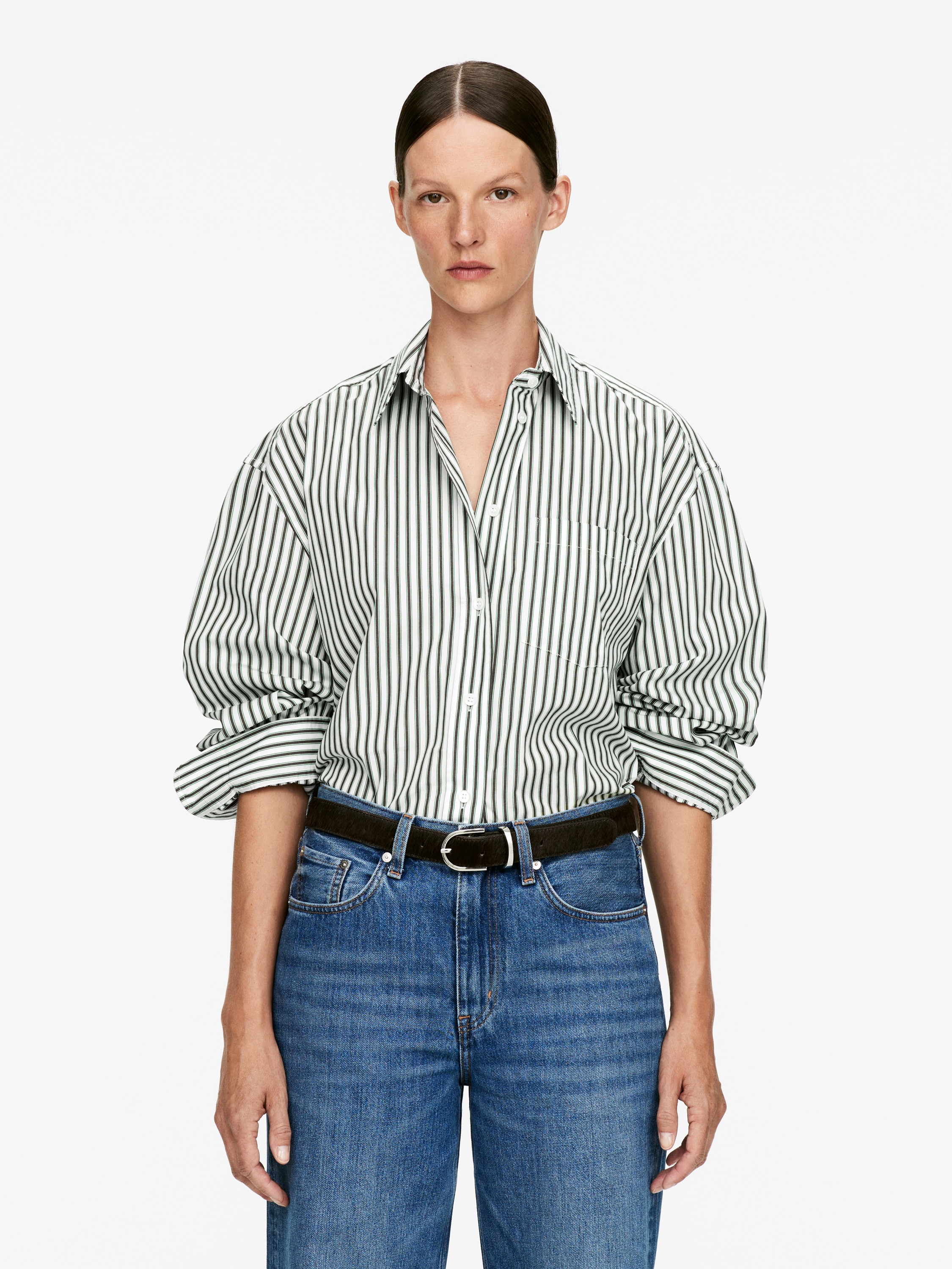 Υπερμεγέθης βαμβακερή πουκαμίσα - Πράσινο/Λευκό