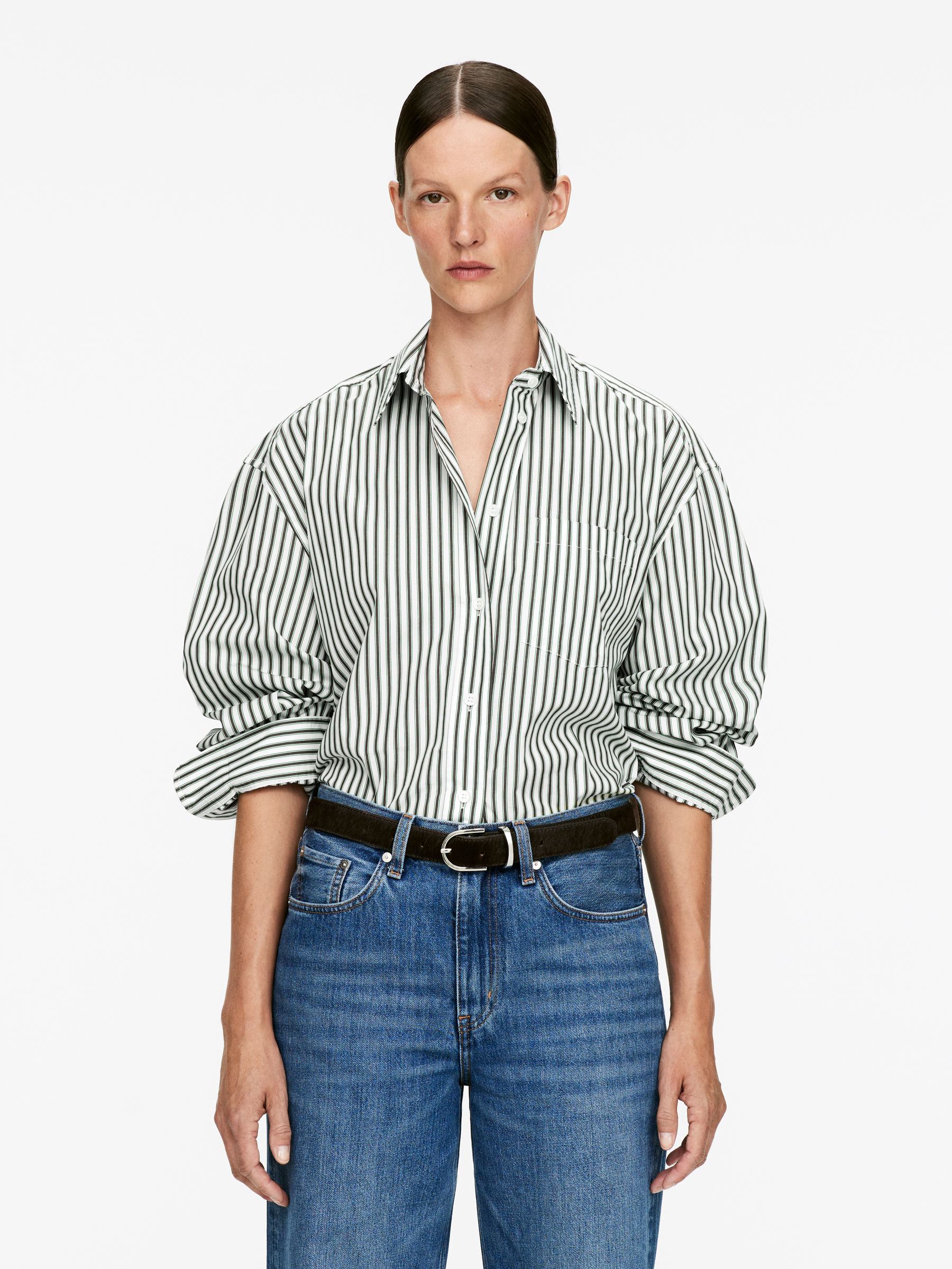 Oversized Cotton Shirt - Green/White - Oversized - Women - StillMedia/Lookbook - 5