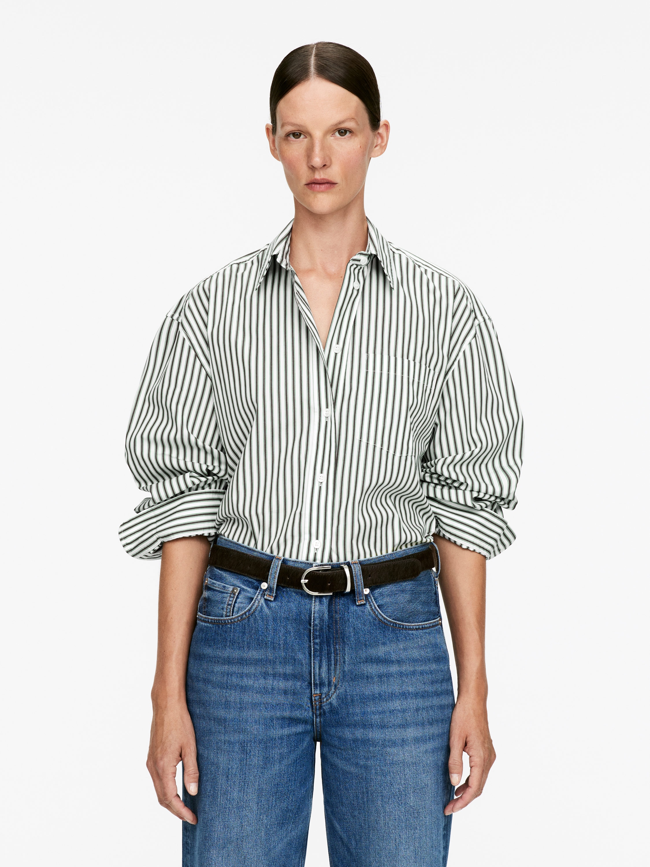 Oversized Cotton Shirt-#3C3F2E-16067
